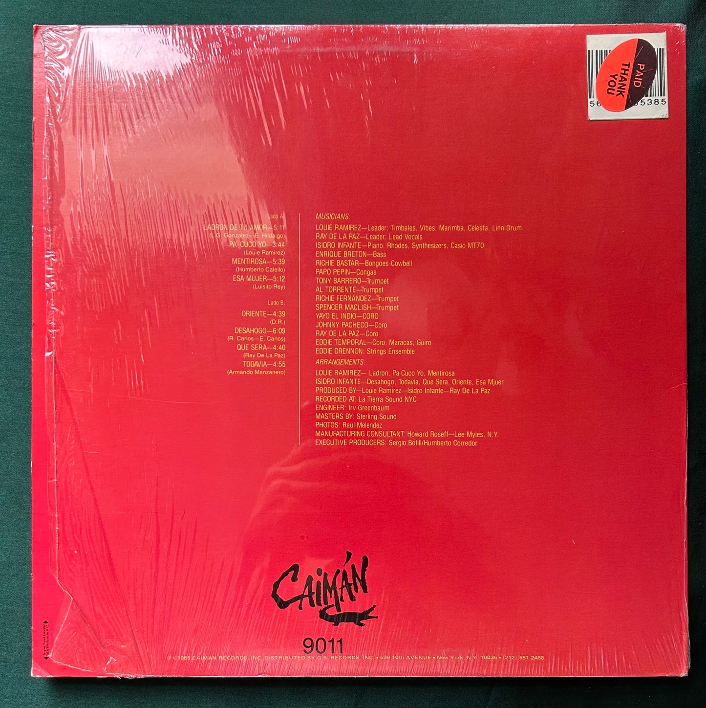 Louie Ramirez - Ray De La Paz - Alegres Y Romanticos 1st Press 1985 Caiman Salsa / Latin Jazz
