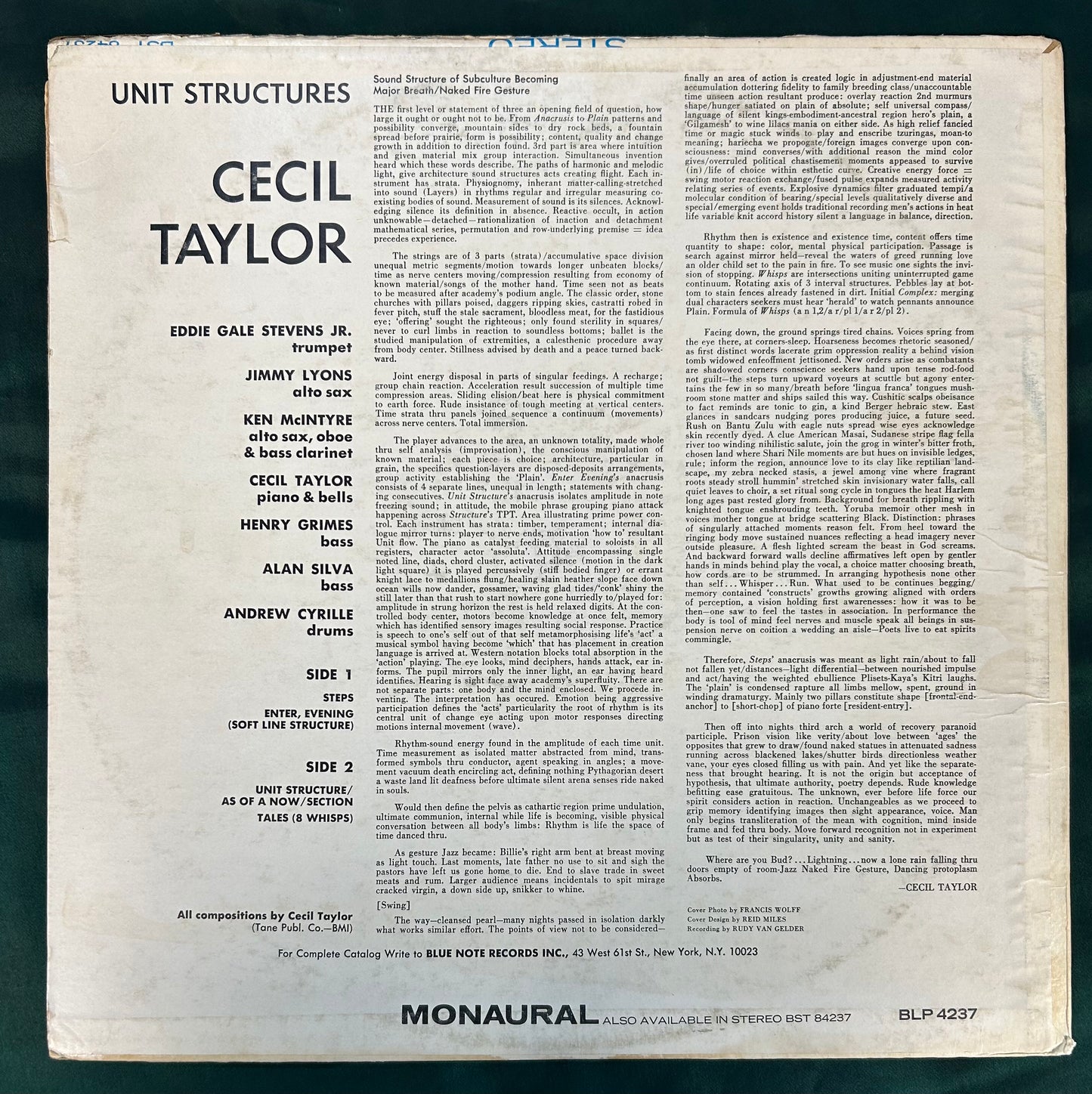 Cecil Taylor - Unit Structures 1st Press Mono Blue Note 1966