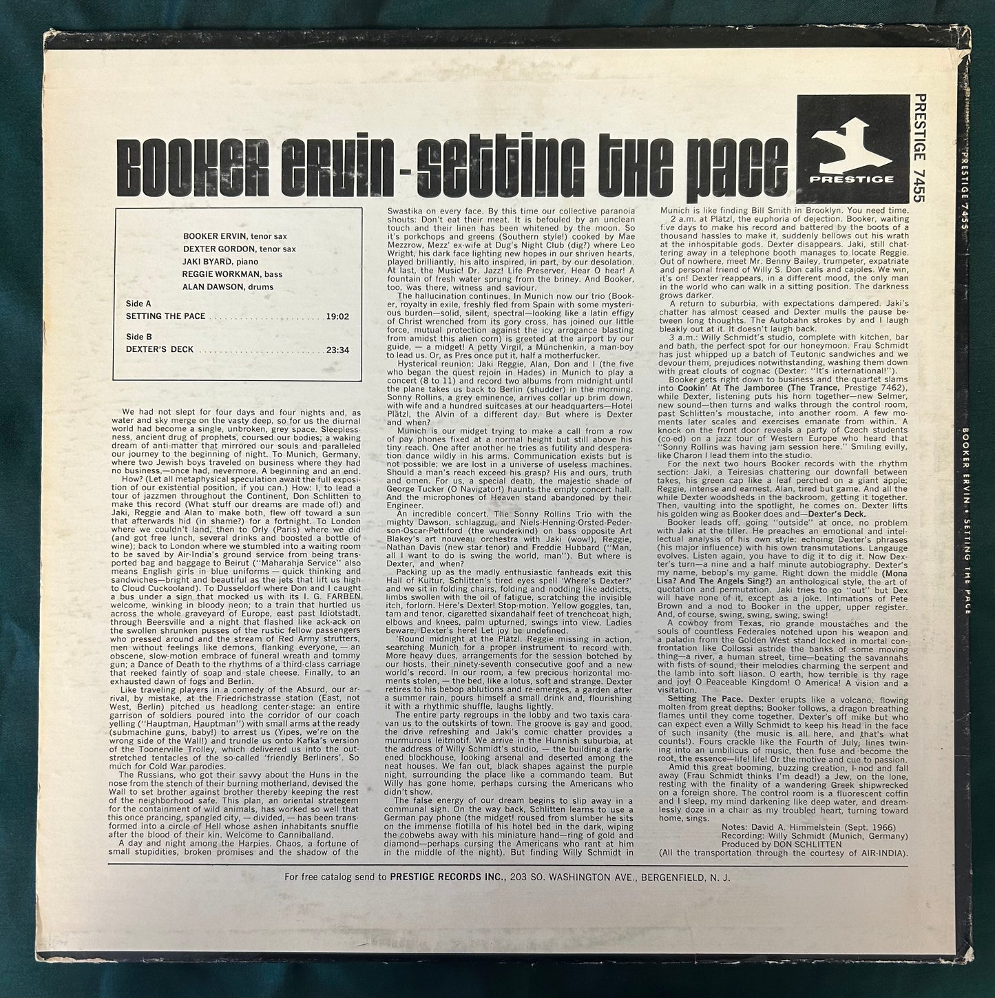 Booker Ervin + Dexter Gordon - Setting The Pace 1st Press 1966 Prestige Blue Trident