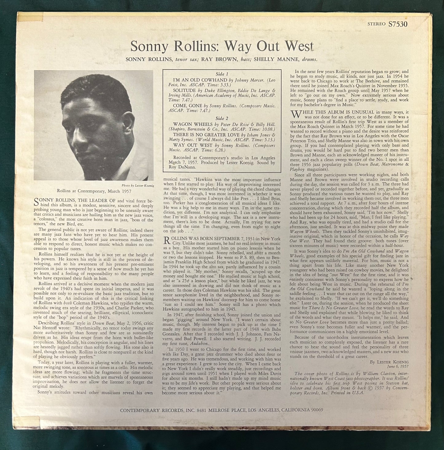 Sonny Rollins - Way Out West 1973 Repress Contemporary