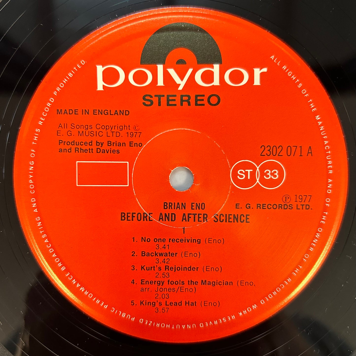 Brian Eno - Before And After Science 1st UK Press 1977 Polydor