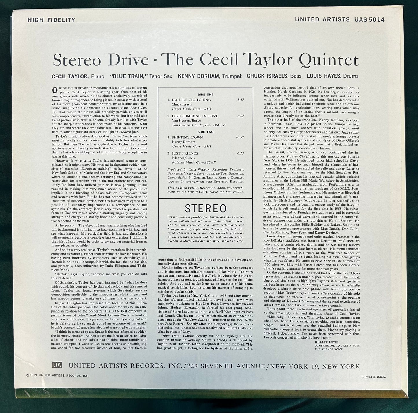 Cecil Taylor - Stereo Drive 1st Press Stereo 1959 United Artists