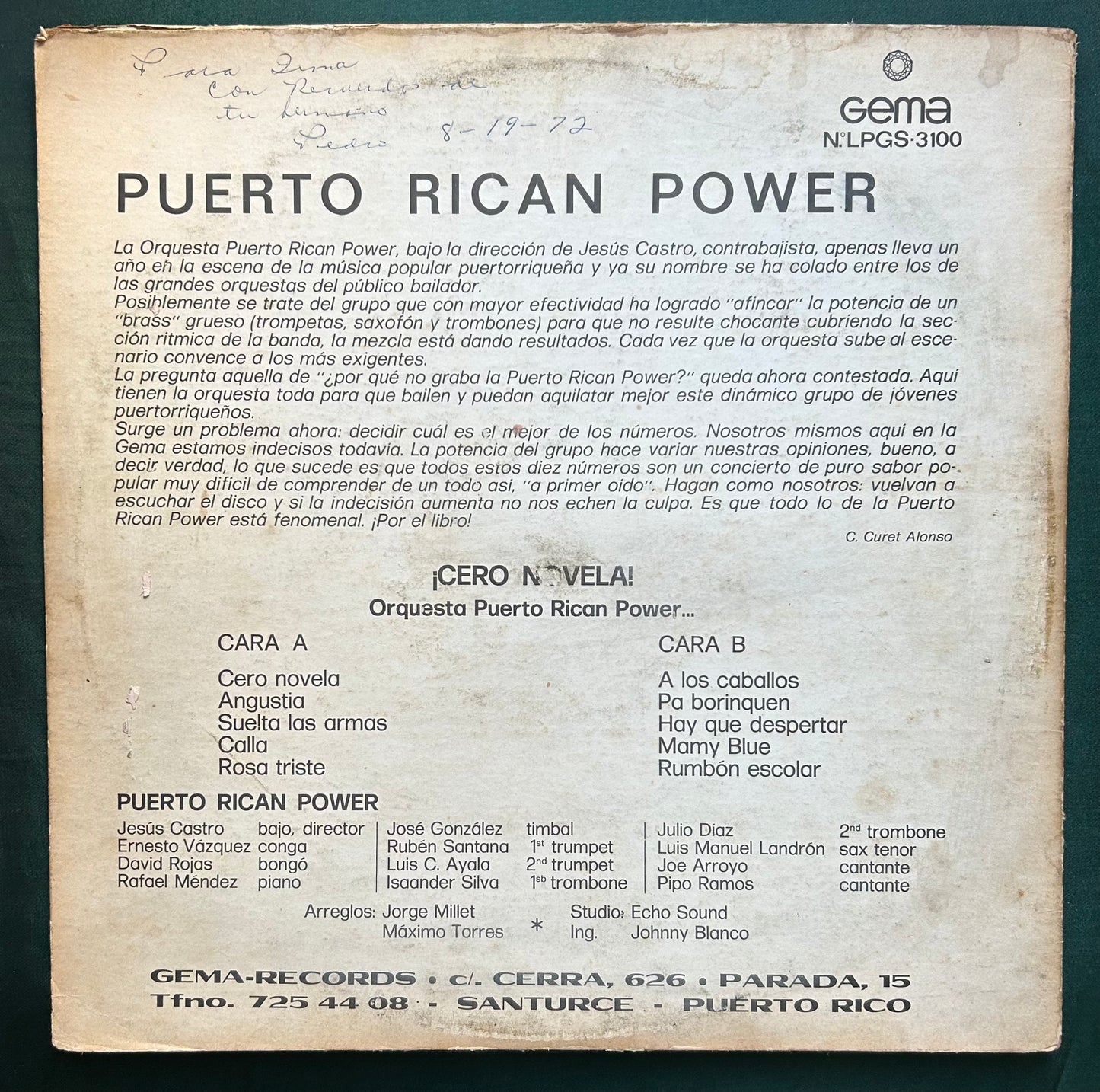 Orquesta Puerto Rican Power - Cero Novela 1st Press 1970 Gema Heavy Puerto Rican Salsa