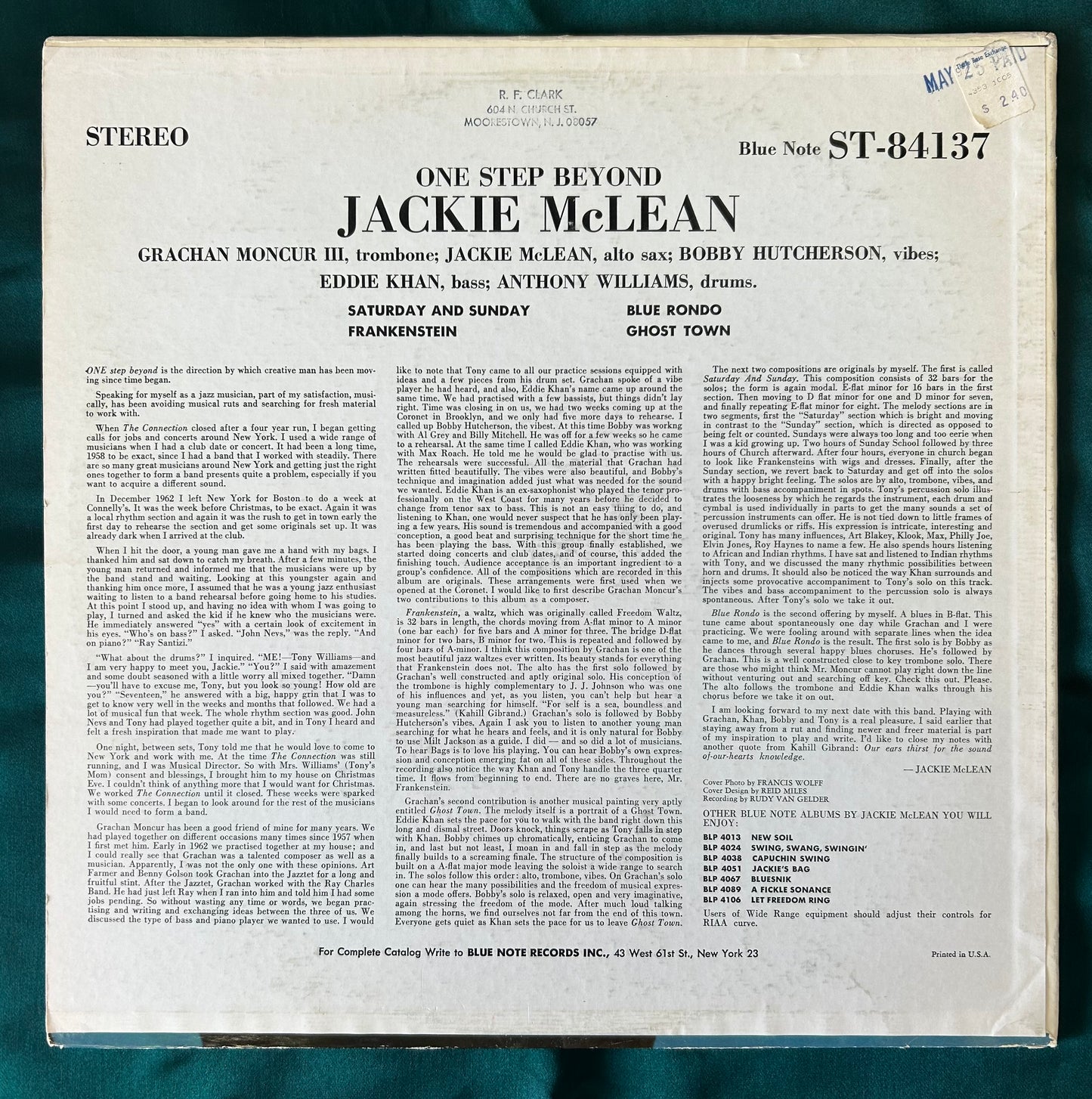 Jackie McLean - One Step Beyond 1st Stereo press 1964 Blue Note