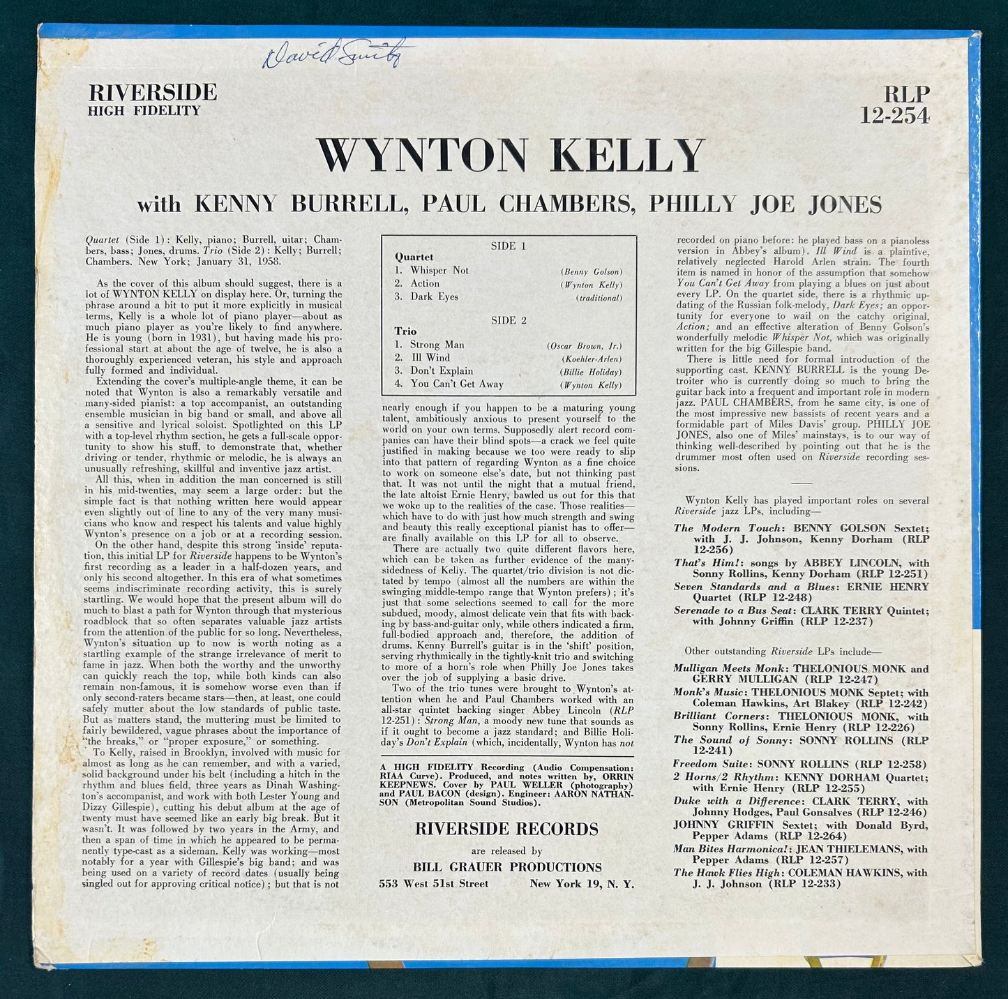 Wynton Kelly - Wynton Kelly Early Mono press 1958 Riverside DG
