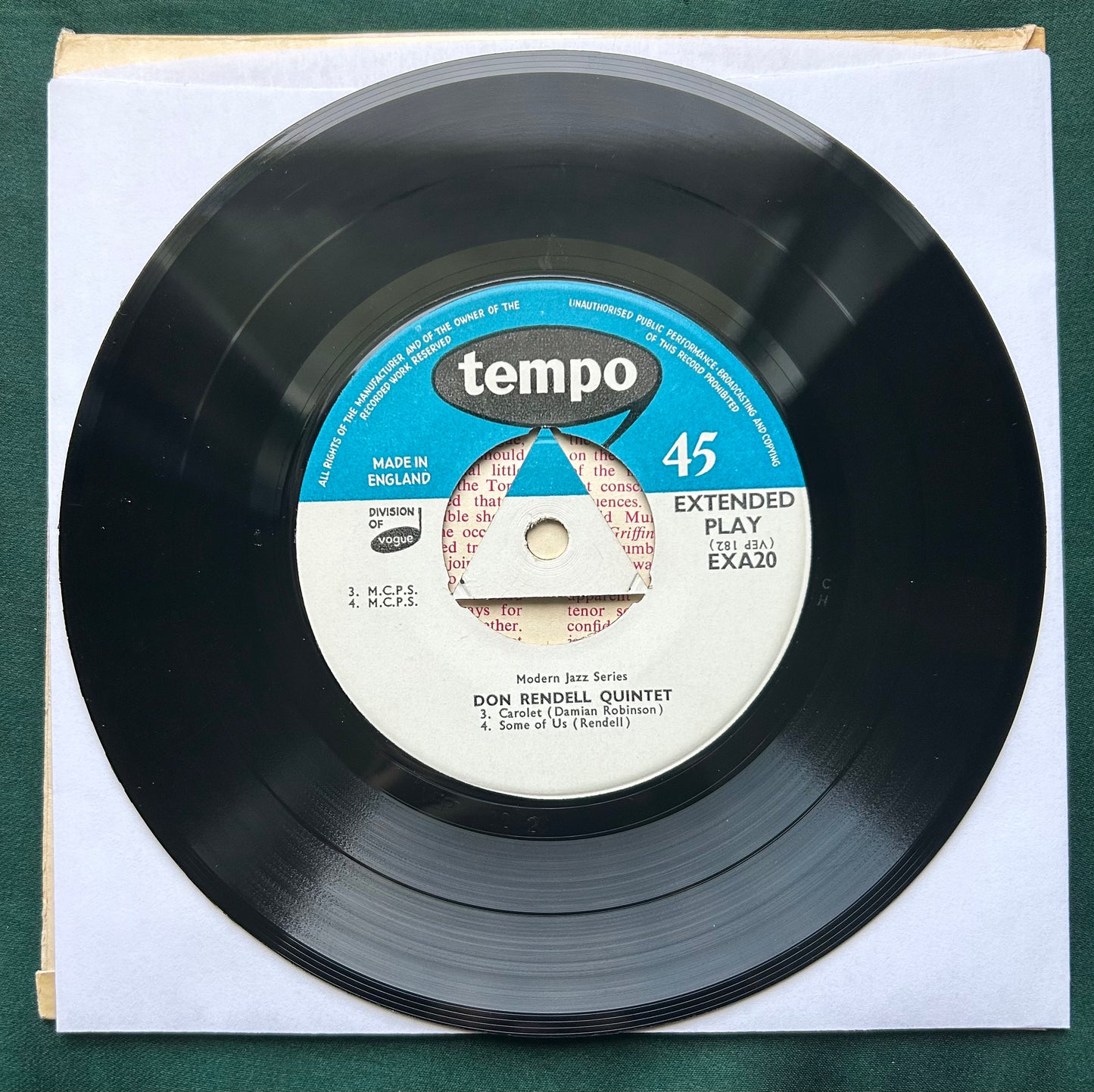 Don Rendell Quintet - Tempo EXA 20 British Jazz EP 1956 7" 45