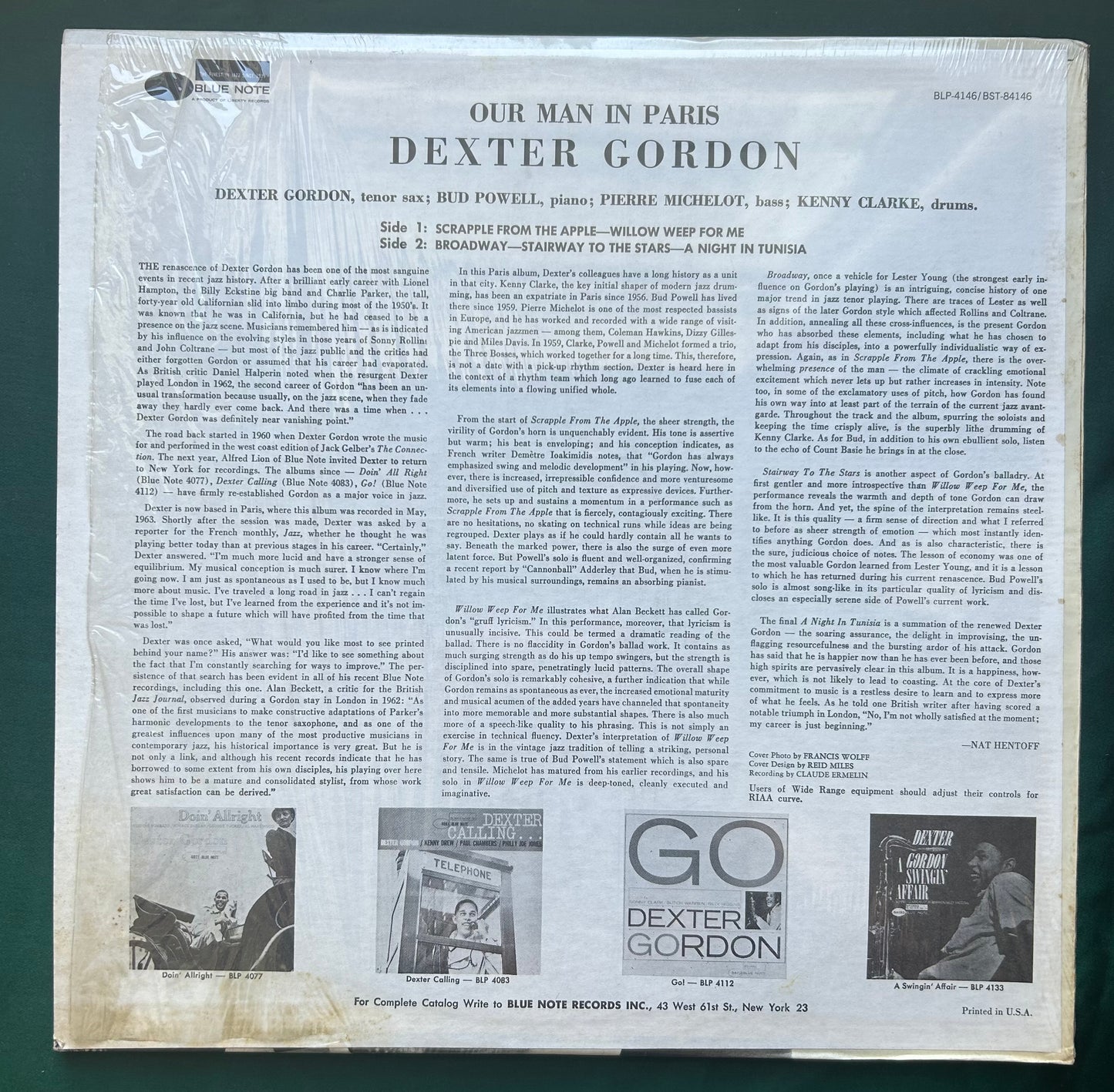 Dexter Gordon - Our Man In Paris 1973 Black "b" Van Gelder