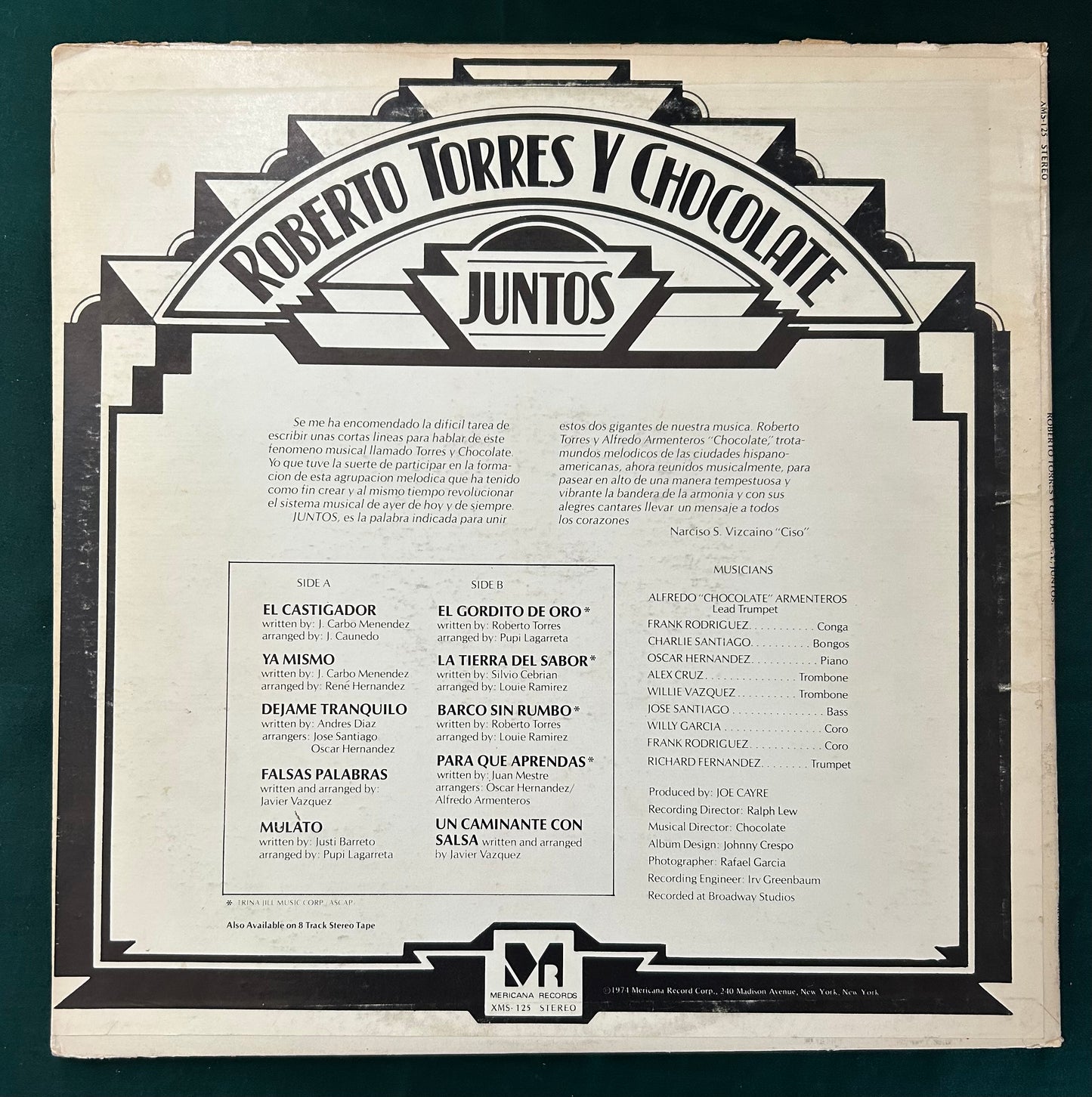 Roberto Torres Y Chocolate - Juntos 1st Press Mericana 1974 Salsa
