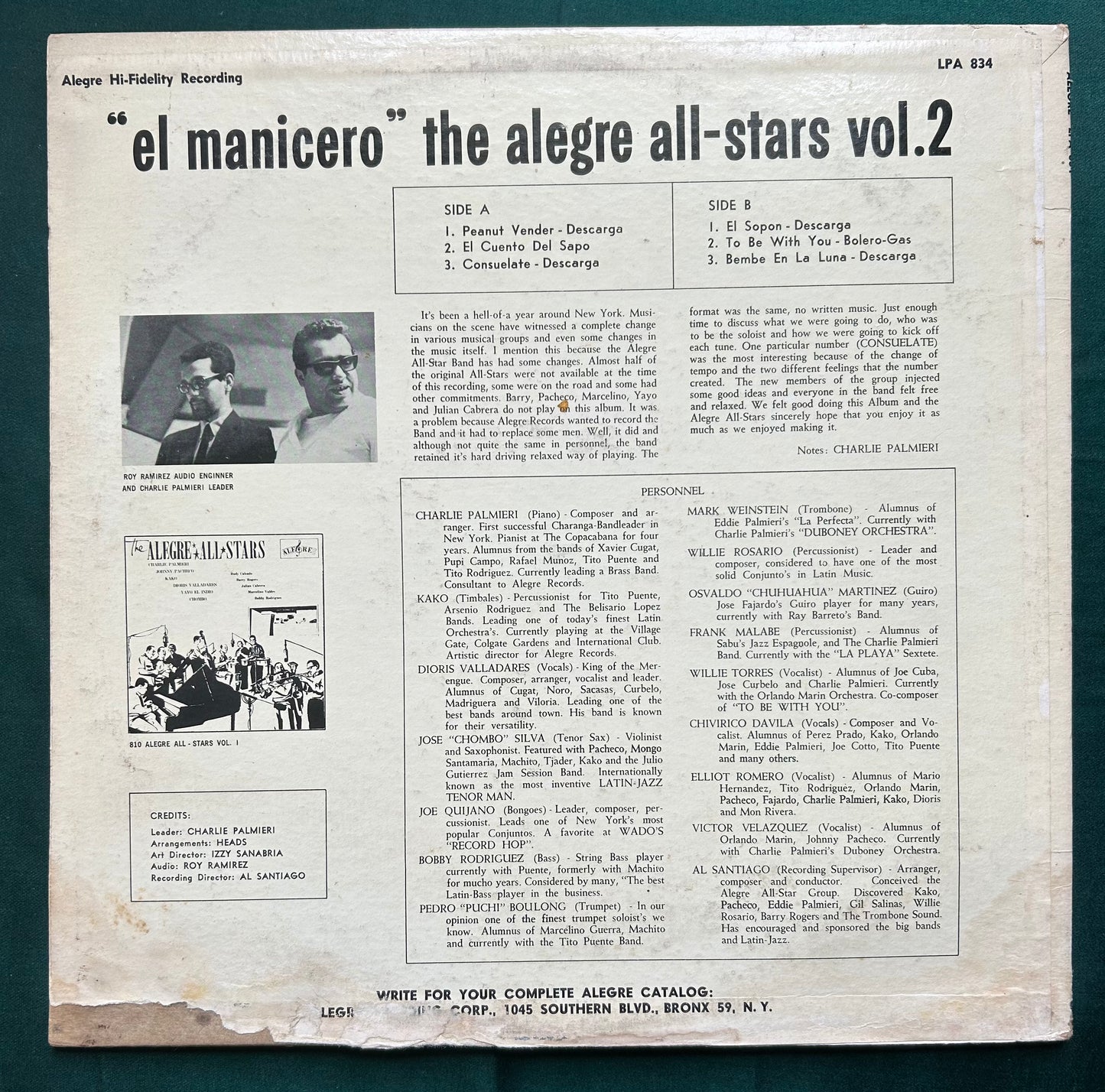 Alegre All-Stars - Vol. 2 El Manicero 2nd Mono Press 1966 Alegre Blue Label
