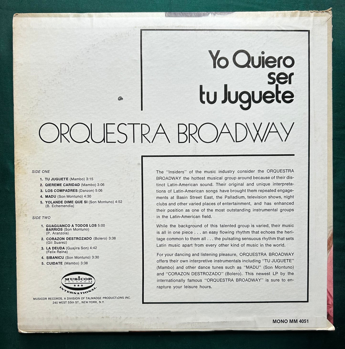 Orquestra Broadway - Yo Quiero Ser Tu Juguete 1st Mono Press 1970 Musicor Charanga