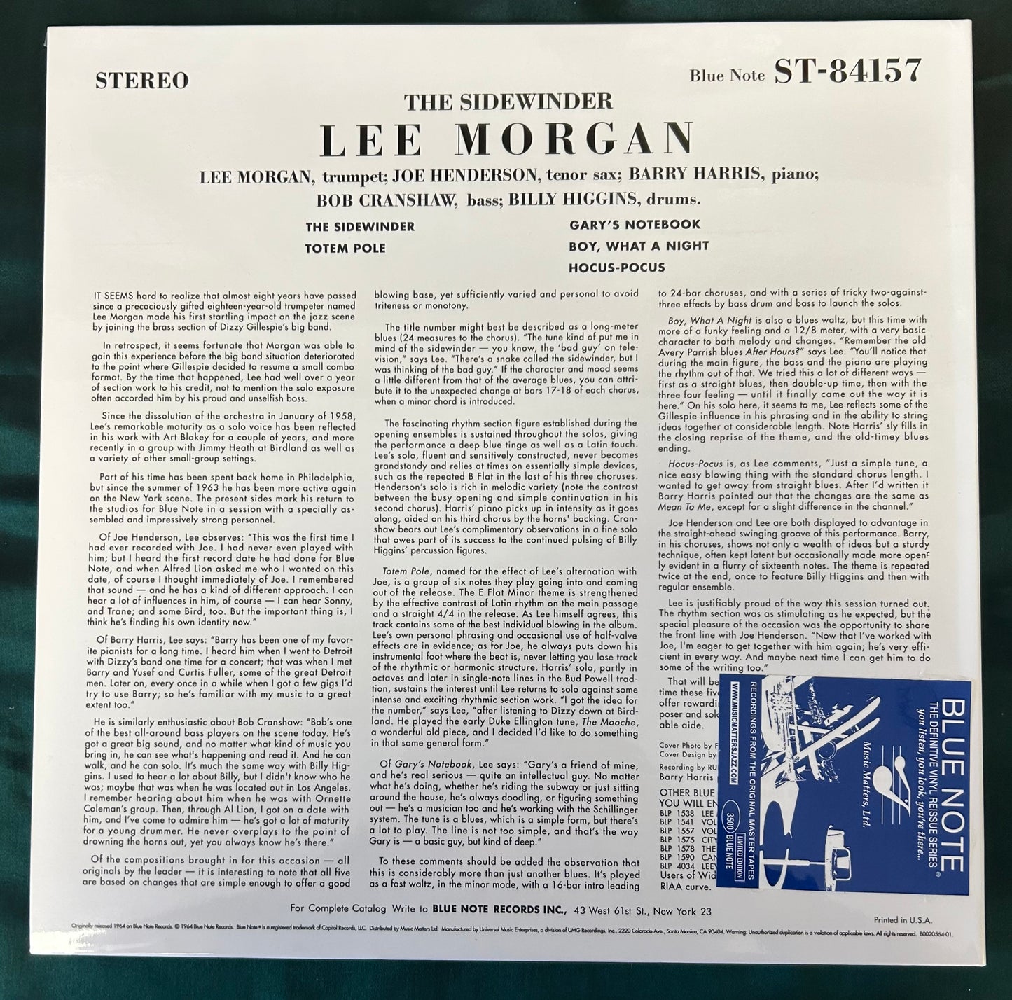 Lee Morgan - The Sidewinder 2014 Music Matters Audiophile Press