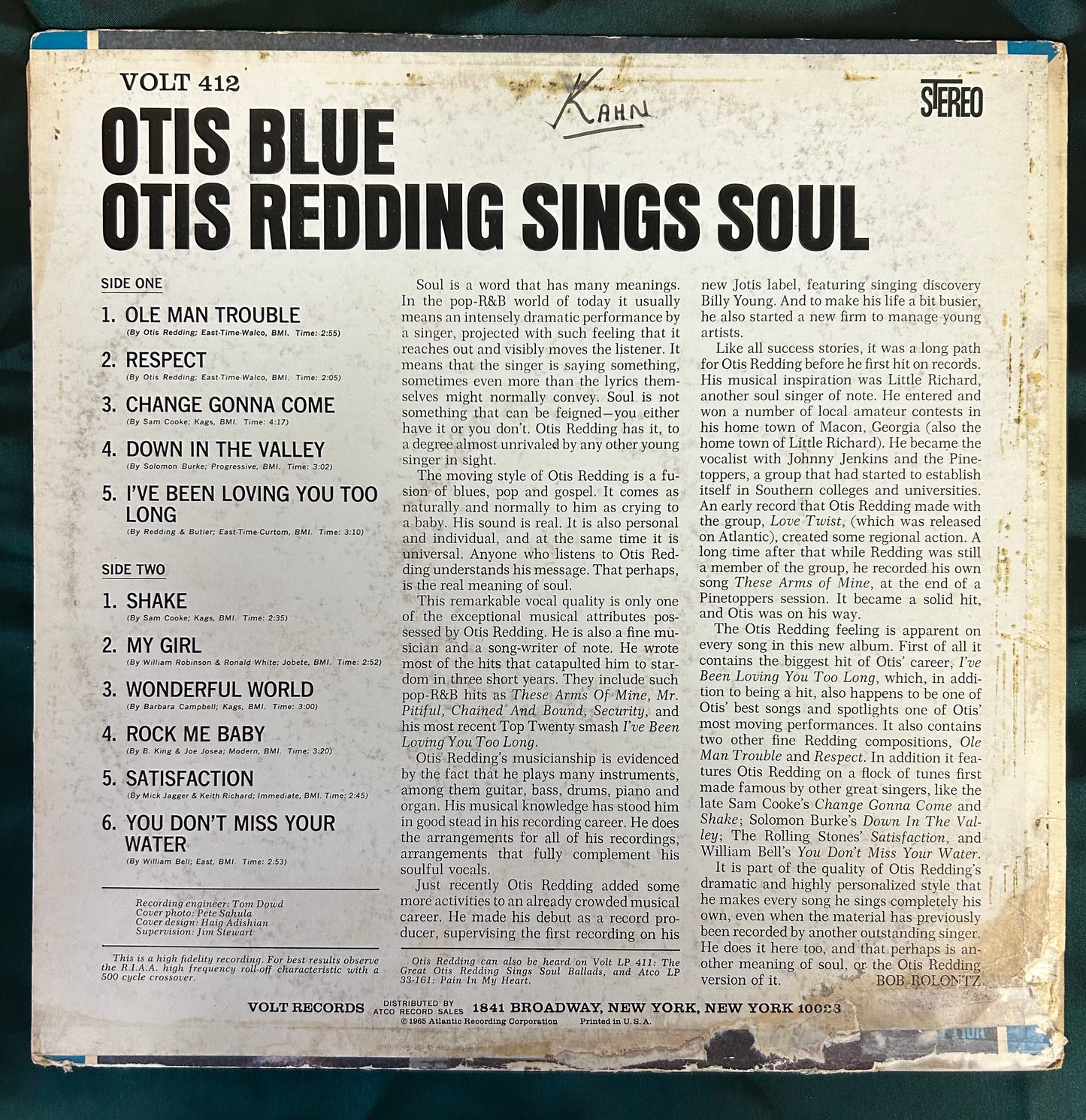 Otis Redding - Otis Blue 1st Stereo Press 1965 Volt Yellow Label