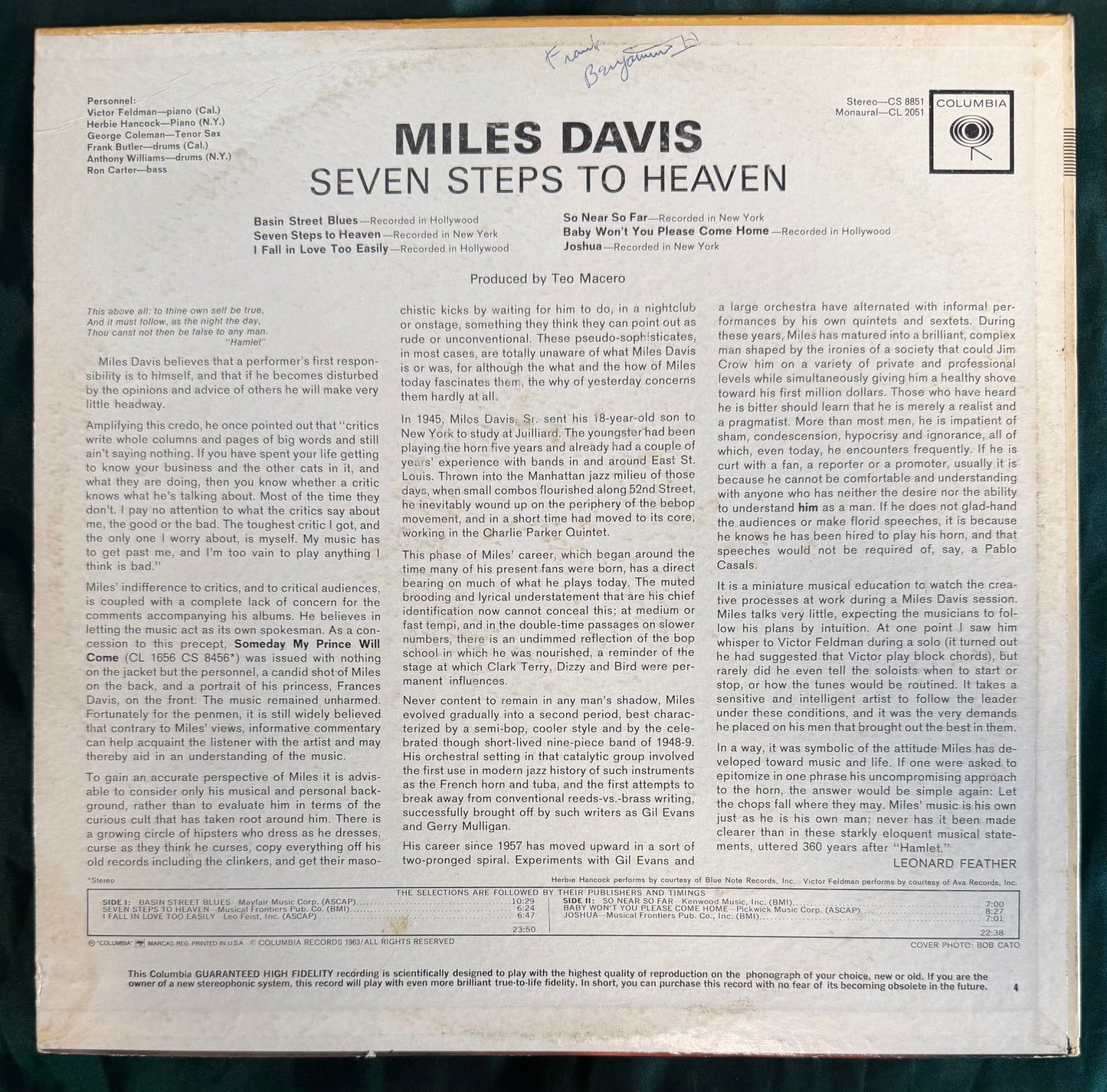 Miles Davis - Seven Steps To Heaven 1st Press 1963 Columbia 2-Eye Mono