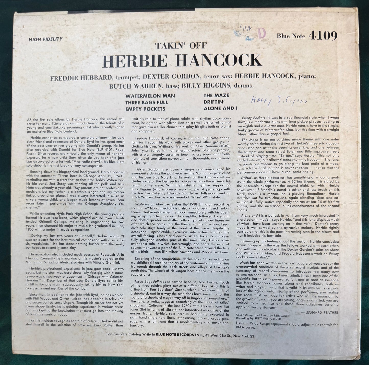 Herbie Hancock - Takin' Off 1st Mono Press Blue Note 1962 "P"/RVG