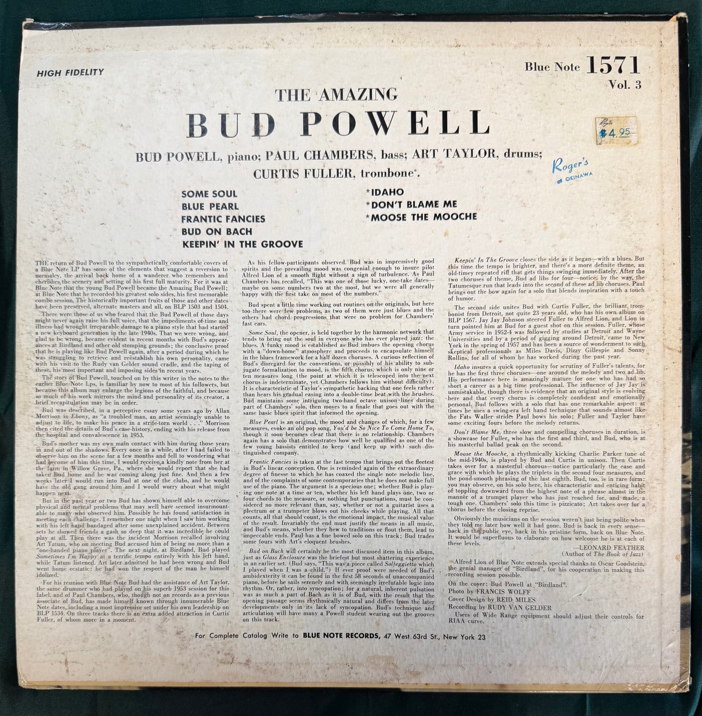 Bud Powell - Vol. 3 Bud! 1st Mono Press 1957 Blue Note 1571 47 West 63rd