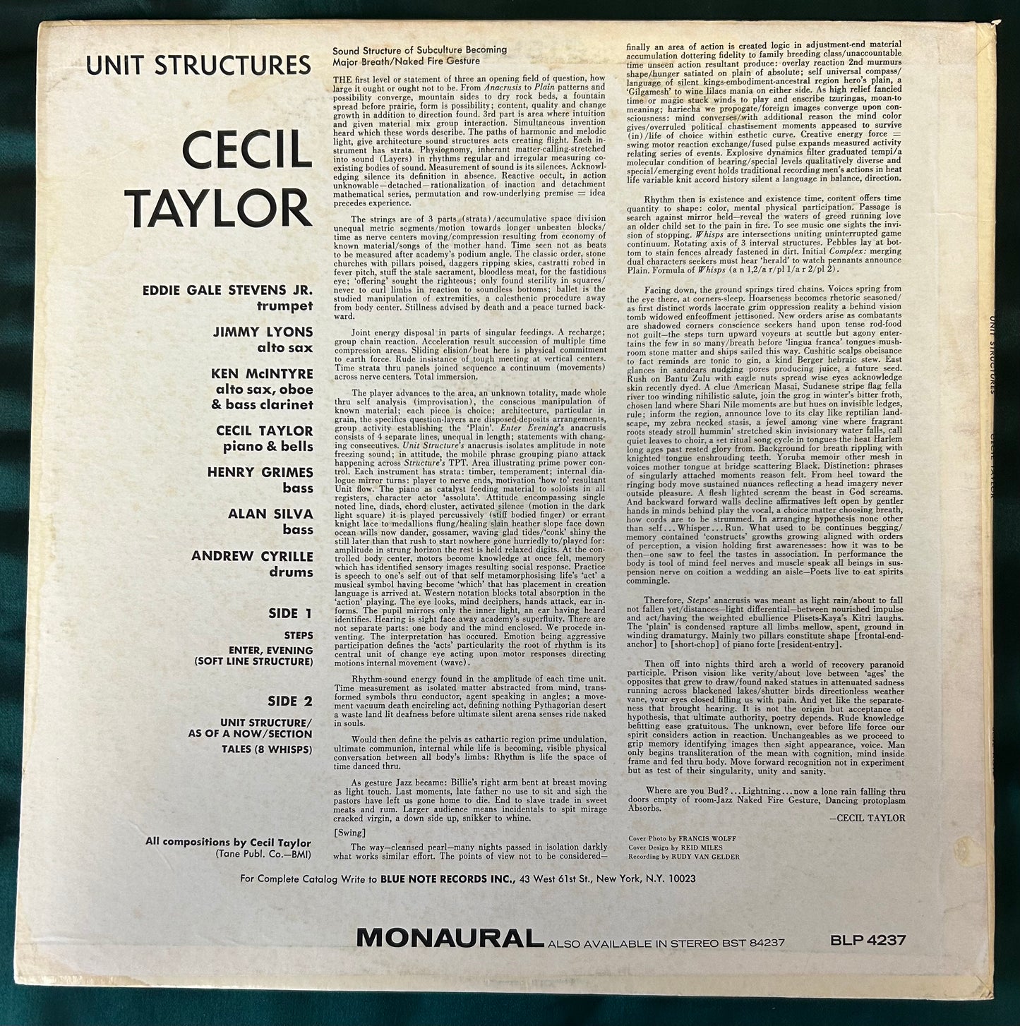 Cecil Taylor - Unit Structures 1st Mono Press 1966 Blue Note