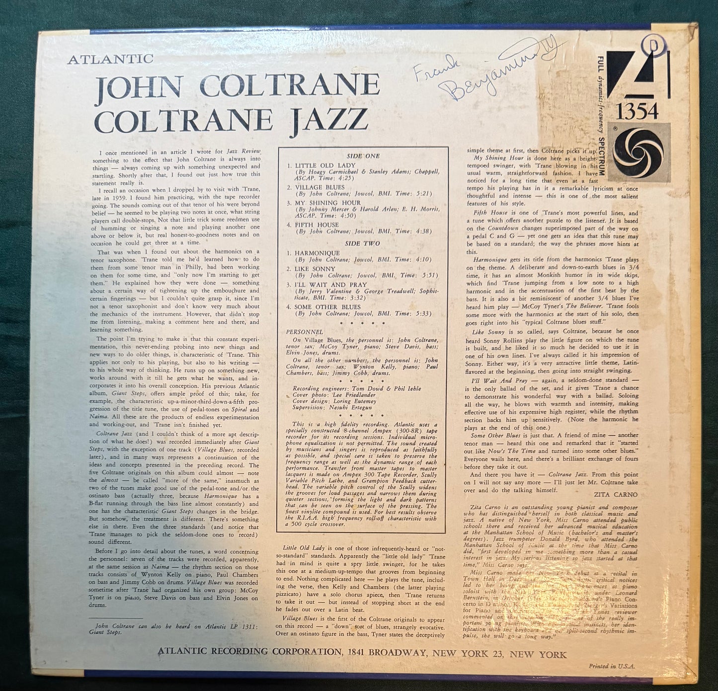John Coltrane - Coltrane Jazz 1st Press 1961 Atlantic Mono Plum Label