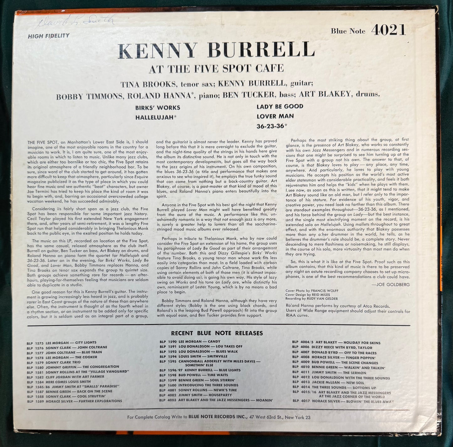 Kenny Burrell With Art Blakey - On View At The Five Spot 1st Mono Press 1960 Blue Note 4021 47 West 63rd