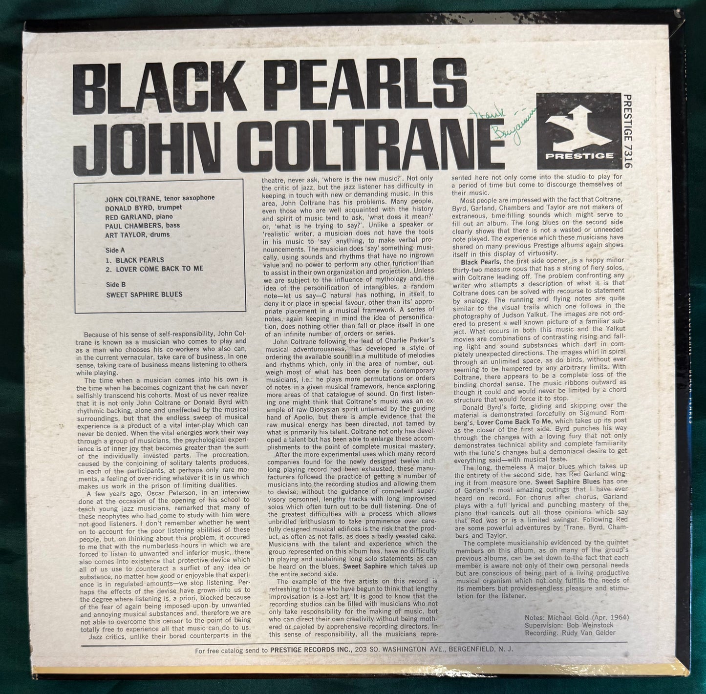 John Coltrane - Black Pearls 1965 Mono Prestige Trident RVG