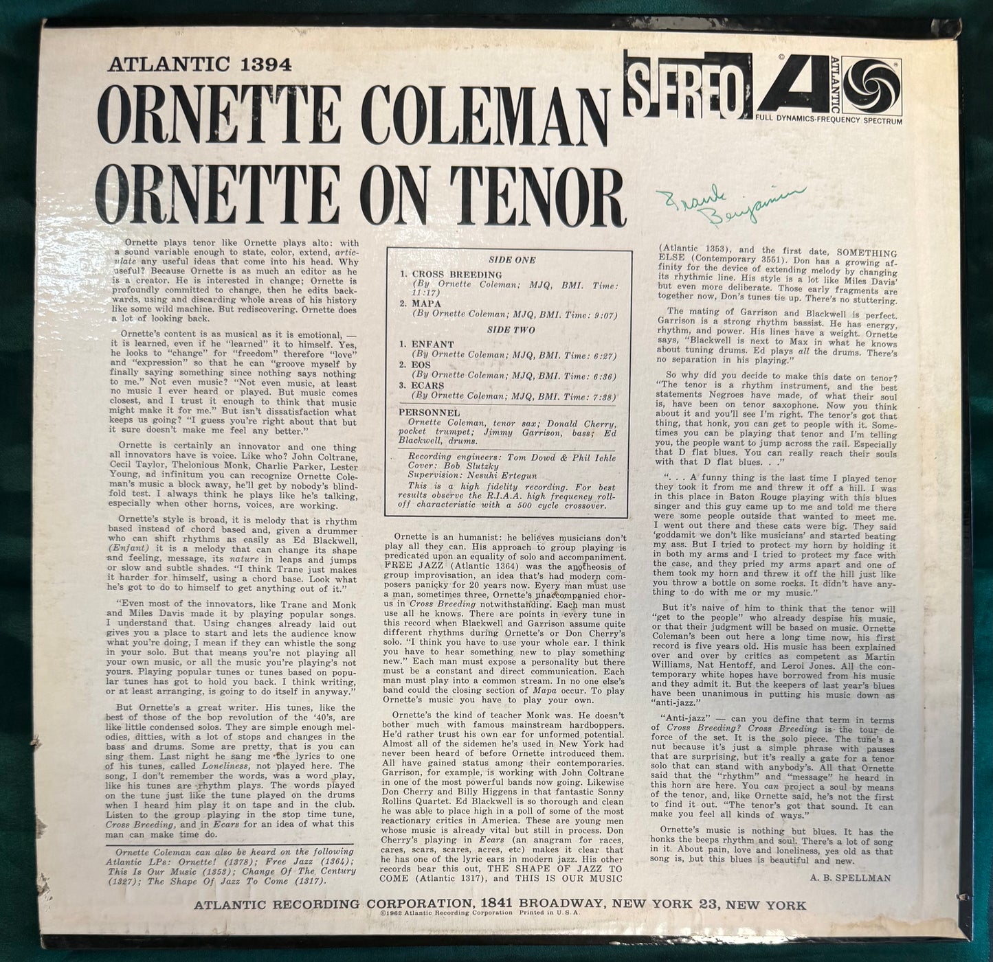 Ornette Coleman - Ornette On Tenor 1st Stereo Press 1962 Atlantic