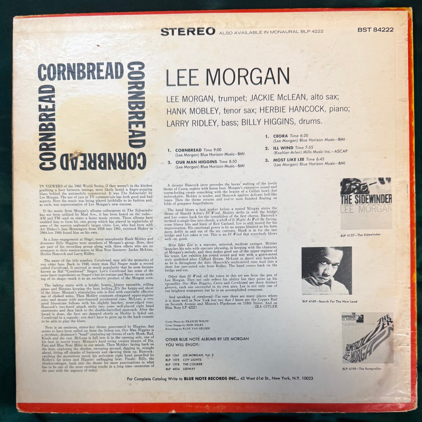 Lee Morgan - Cornbread 1st Stereo Press 1967 Blue Note NY Label