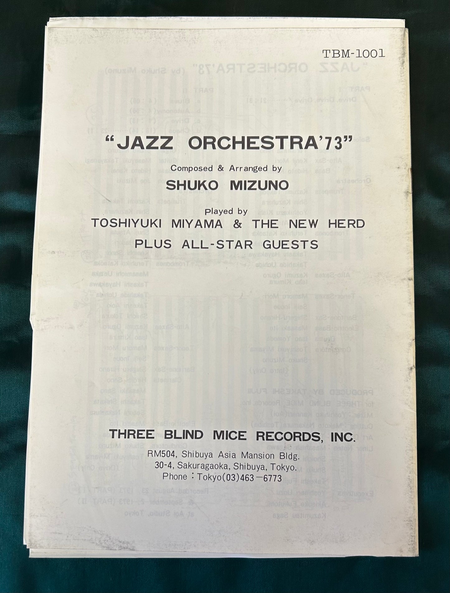 Shūkō Mizuno- Jazz Orchestra ‘73 1st Press Japan 1973 Three Blind Mice