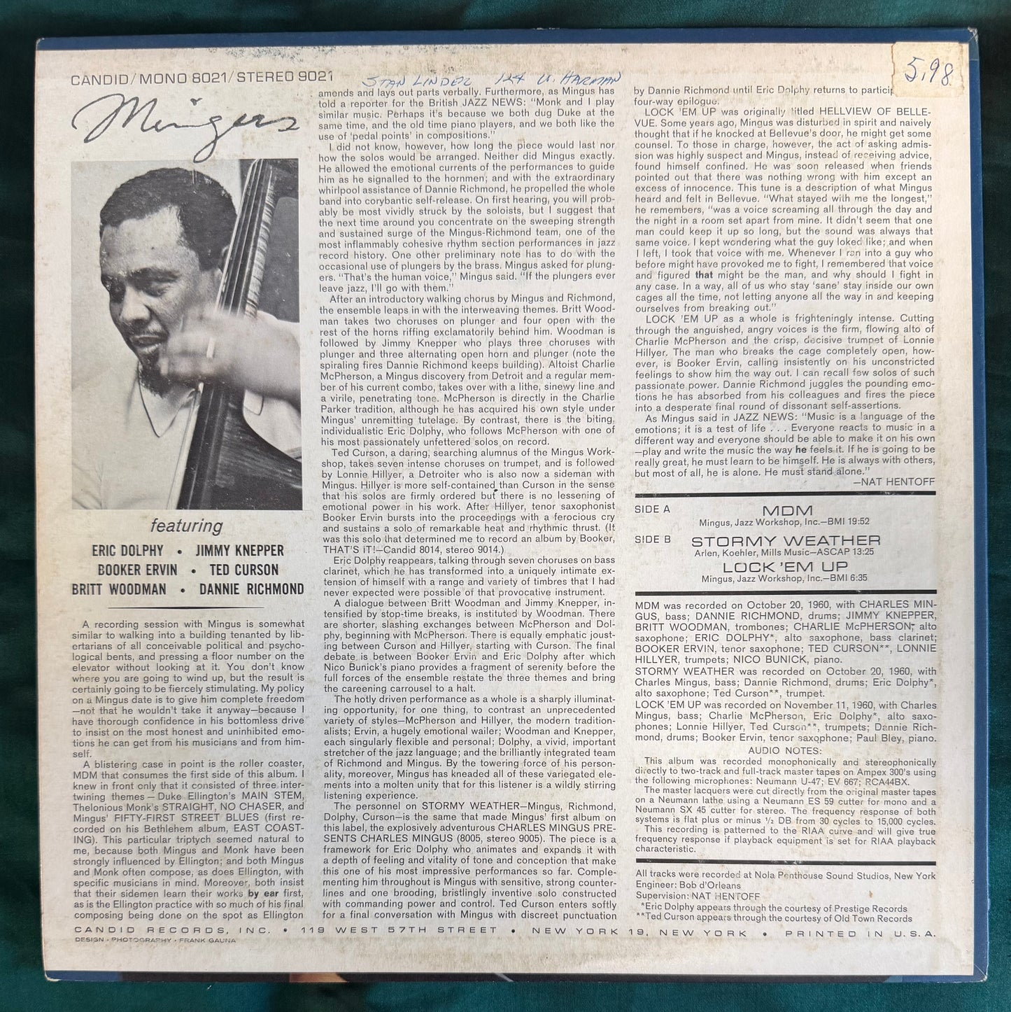 Charles Mingus - Mingus - Candid 1st Press 1961 Stereo Candid