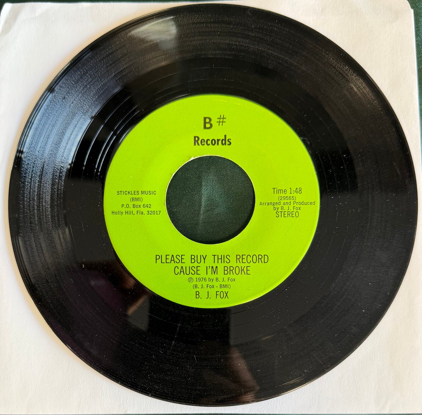B.J. Fox - Please Buy This Record Cause I’m Broke 1976 FL Private Press 45