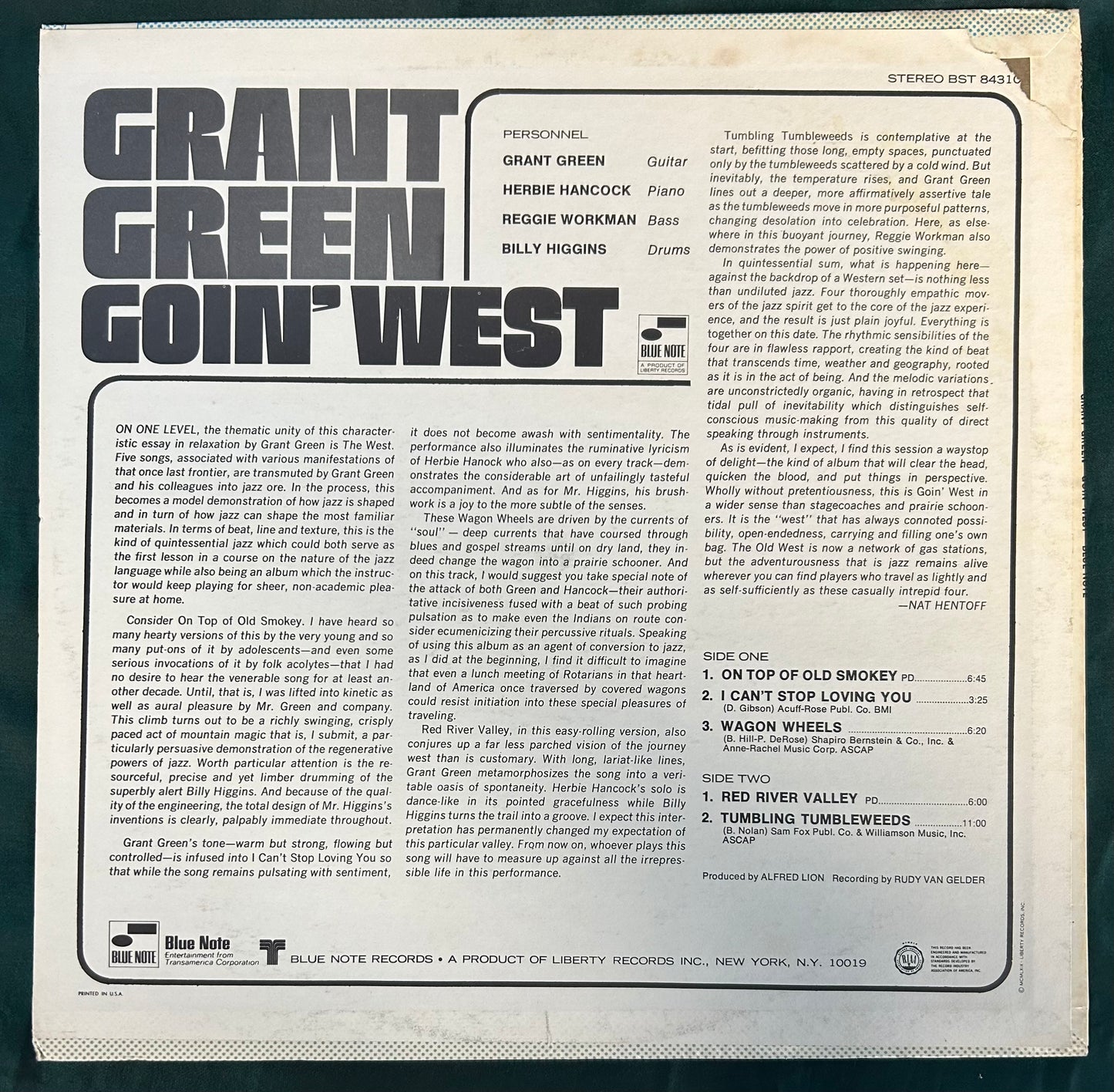 Grant Green - Goin’ West 1st Press 1969 Blue Note Liberty Van Gelder
