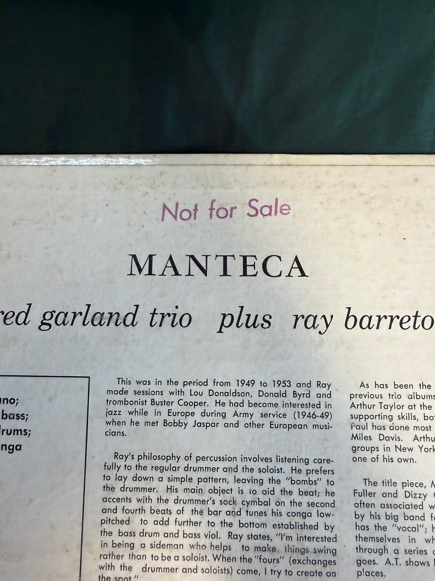 Red Garland Trio - Manteca 1st Mono Press 1958 Prestige 50th St. Promo! RVG