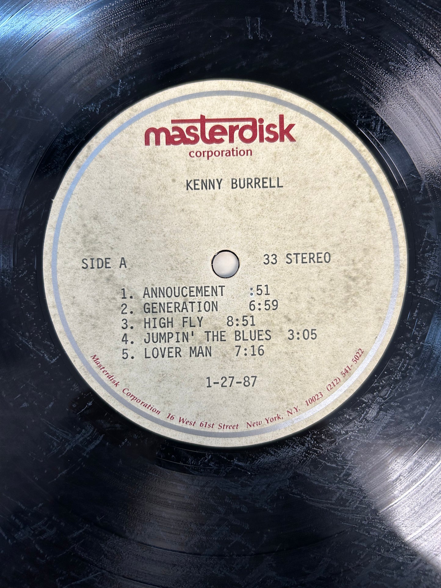 Kenny Burrell - 1987 "Generation" 2 Disc Blue Note Acetate Masterdisk