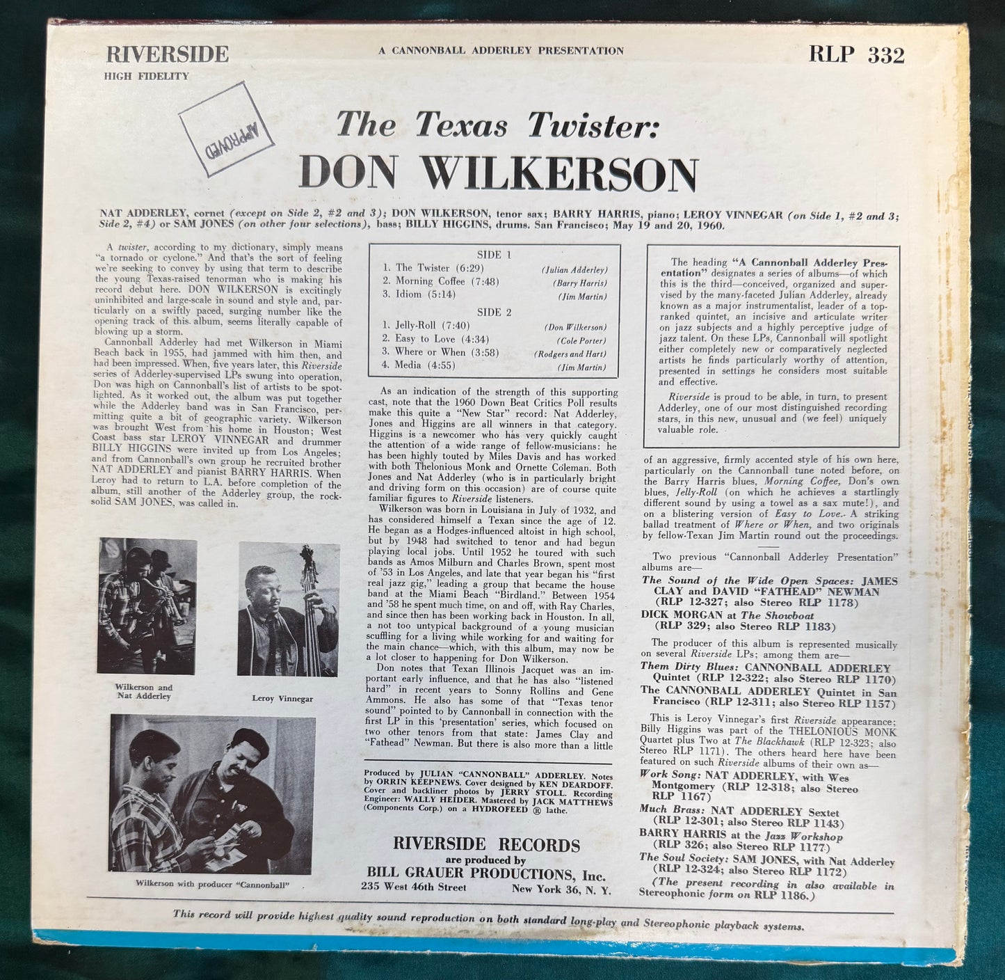 Don Wilkerson - The Texas Twister 1st Press Mono Riverside 1960