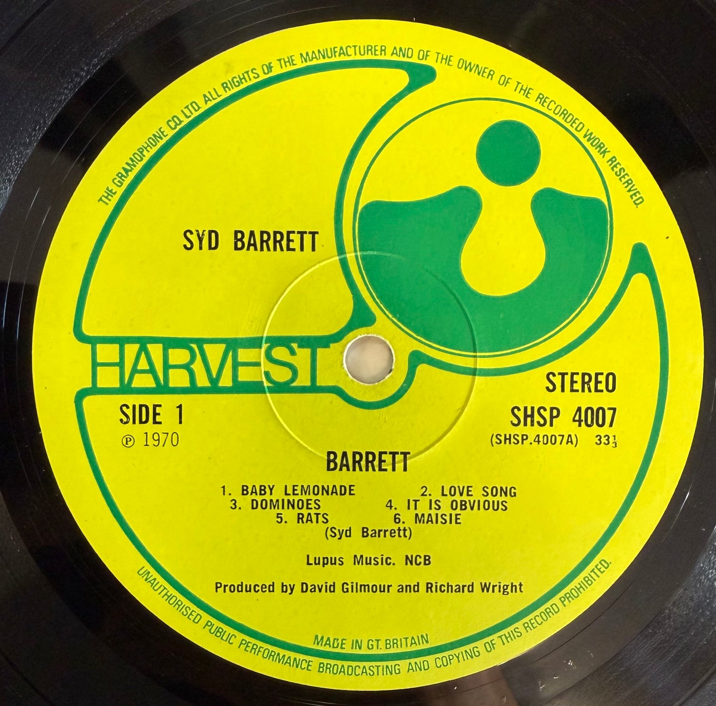 Syd Barrett - Barrett 1st Press UK 1970 Harvest Textured