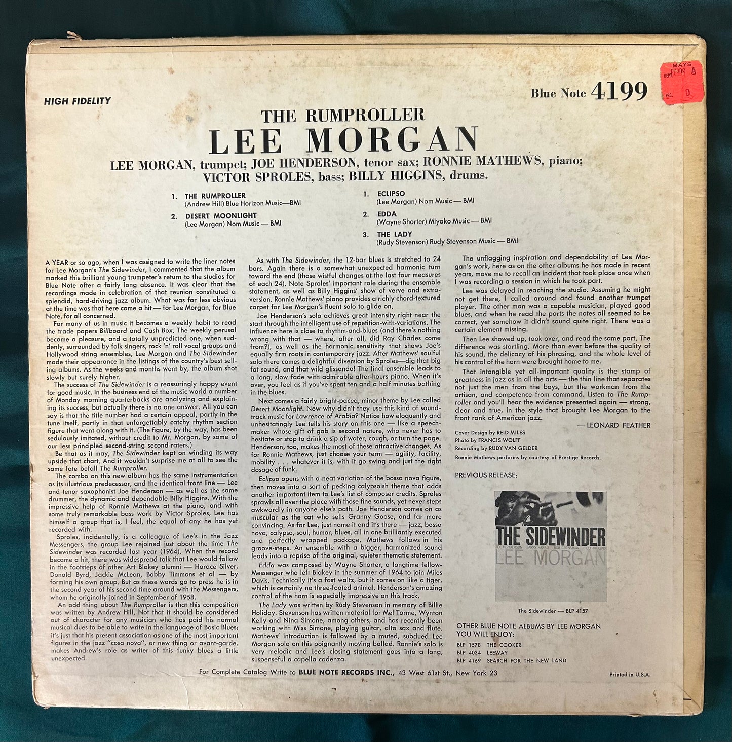 Lee Morgan - The Rumproller 1965/66 Mono Press Blue Note