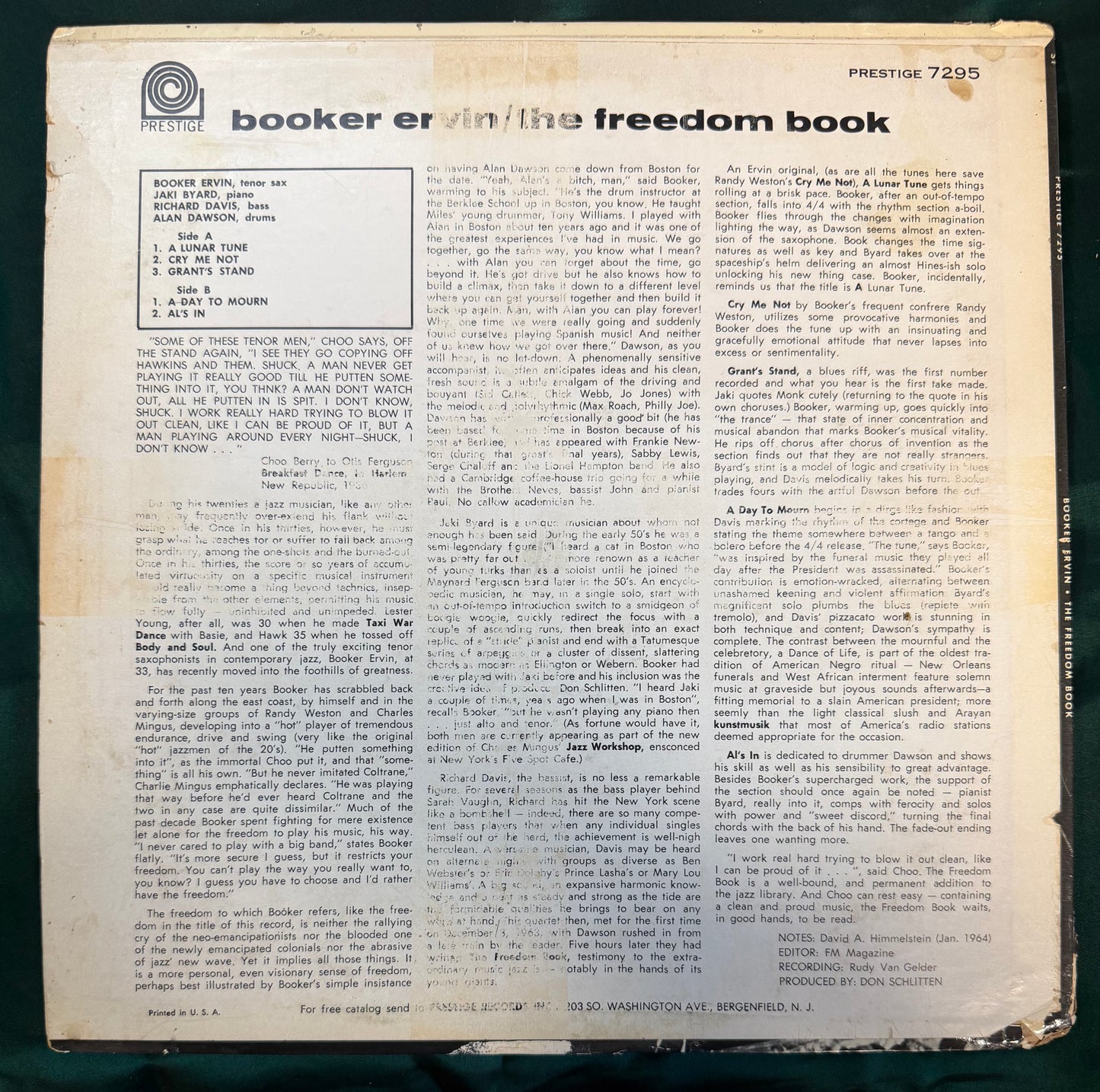 Booker Ervin - Freedom Book 2nd Press 1964/65 Blue Trident Van Gelder Prestige