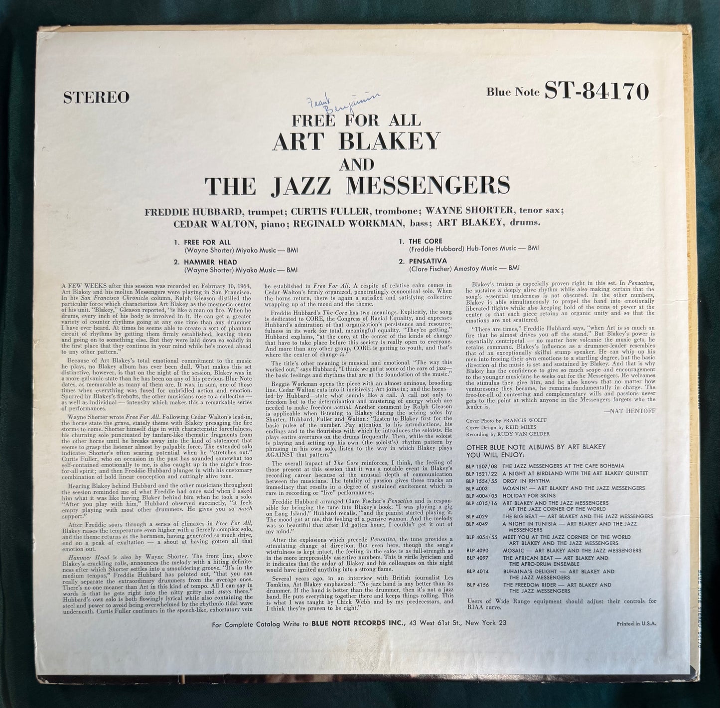 Art Blakey & The Jazz Messengers - Free For All 1st Stereo Press 1965 Blue Note