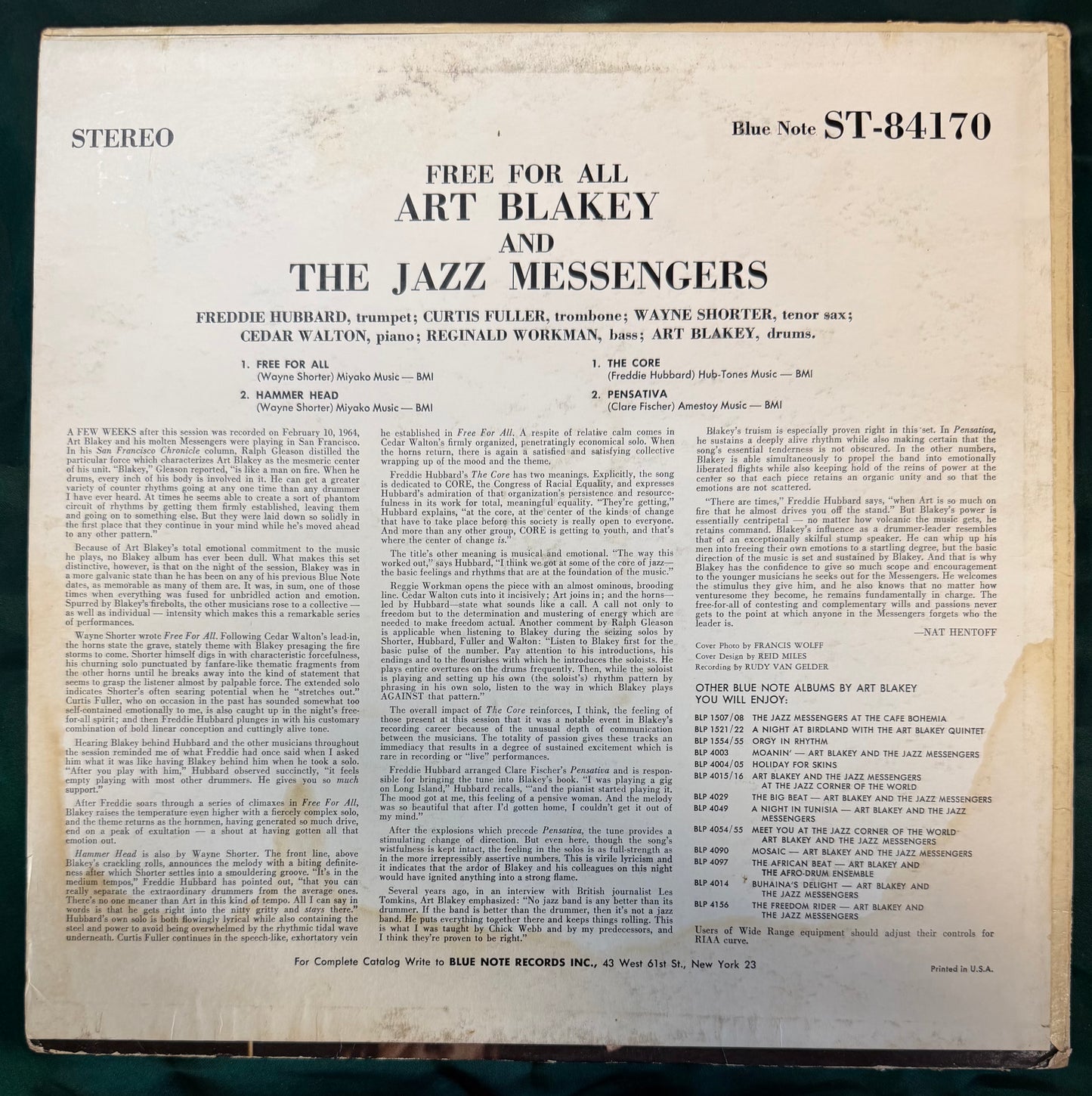 Art Blakey & The Jazz Messengers - Free For All 1st Press 1965 Stereo