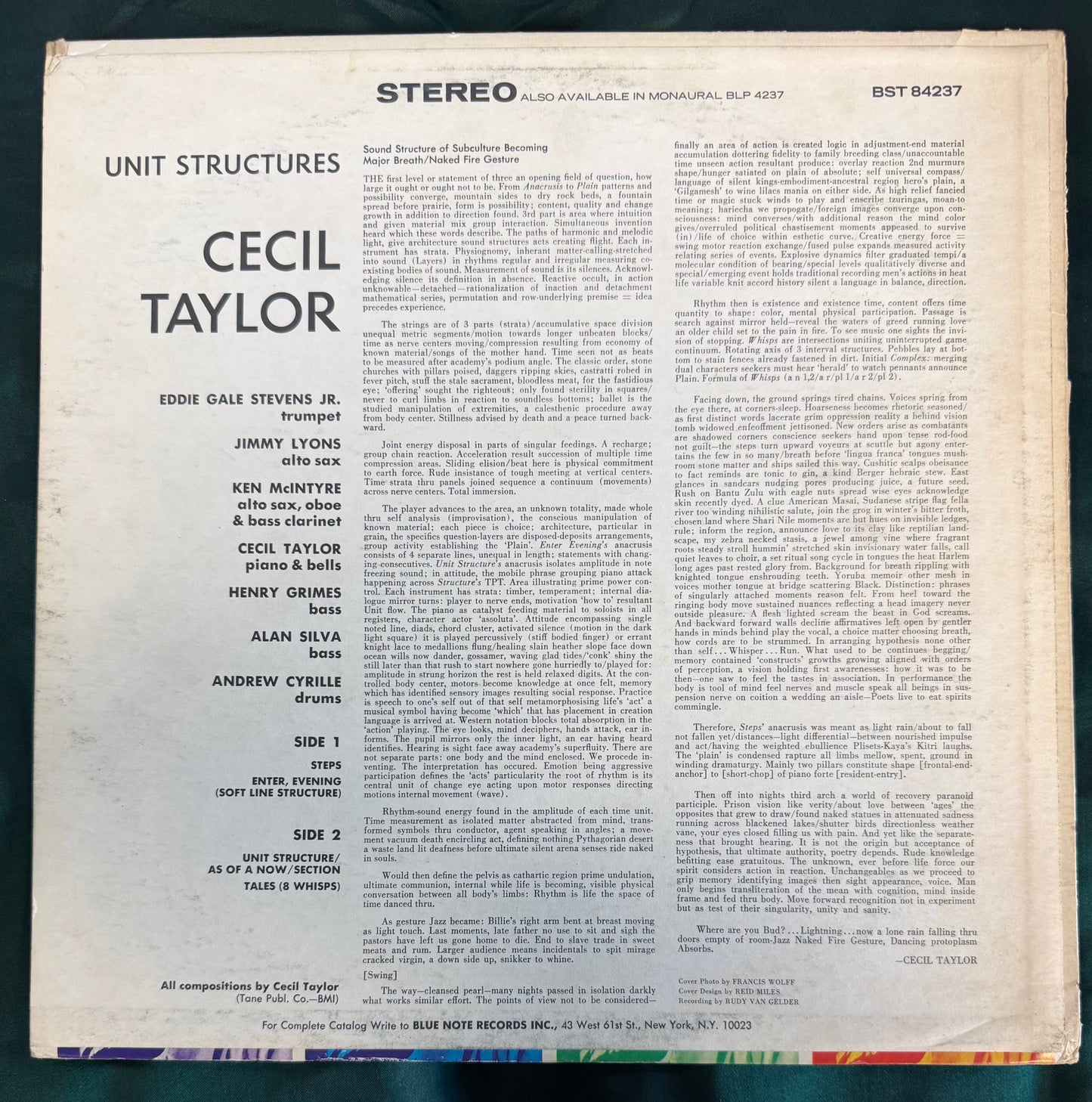 Cecil Taylor - Unit Structures 1st Press 1966 Blue Note NY Label