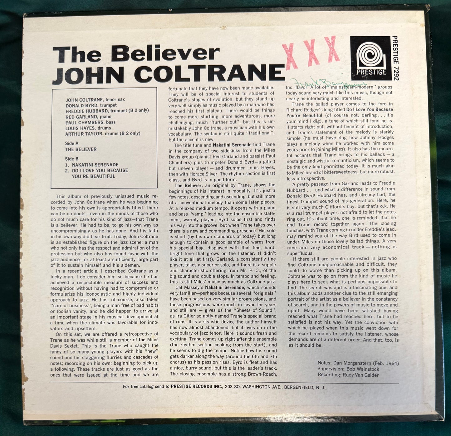 John Coltrane - The Believer 2nd Press 1964 Prestige Blue Trident RVG