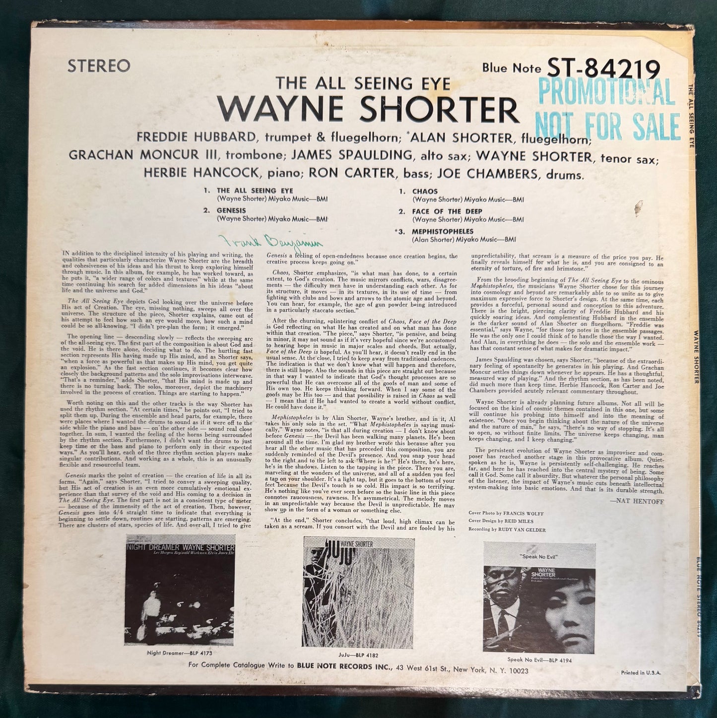 Wayne Shorter - The All Seeing Eye 1st Press 1966 Promo Stamp Stereo Blue Note NY Van Gelder