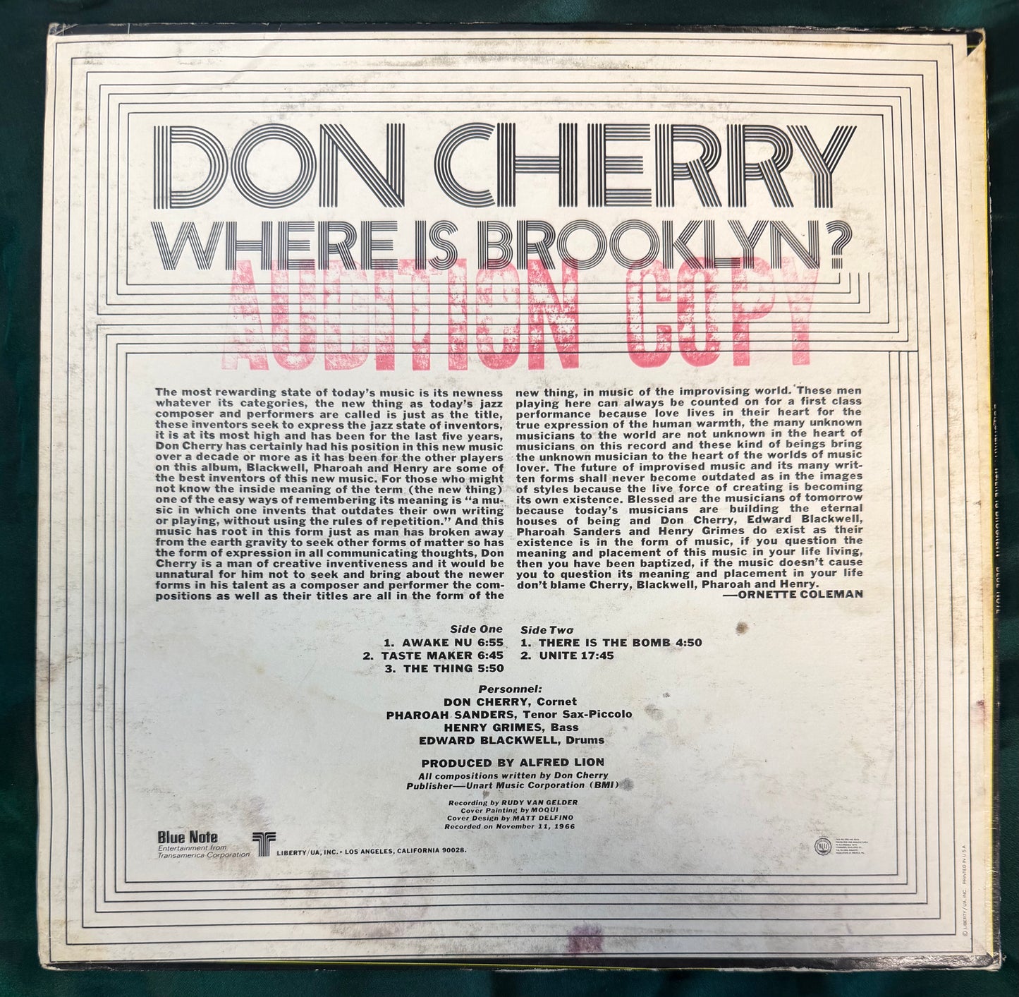 Don Cherry - Where is Brooklyn 1st Press 1969 Promo Blue Note