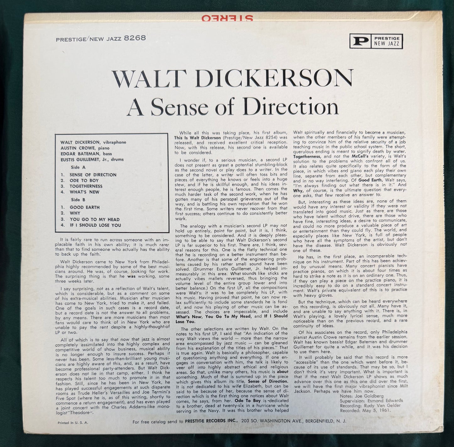 Walt Dickerson - A Sense Of Direction 1st Press 1961 Mono New Jazz