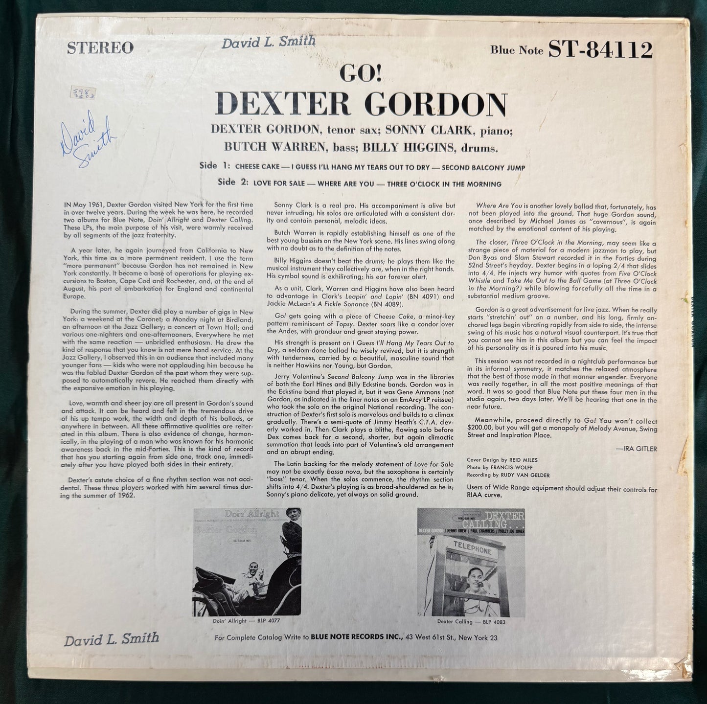 Dexter Gordon - Go! 1st Press 1962 Stereo Blue Note 84112
