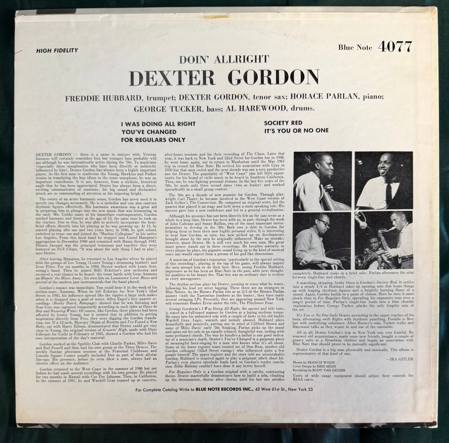 Dexter Gordon - Doin' Alright 2nd Mono Press Blue Note 1963 NY Label