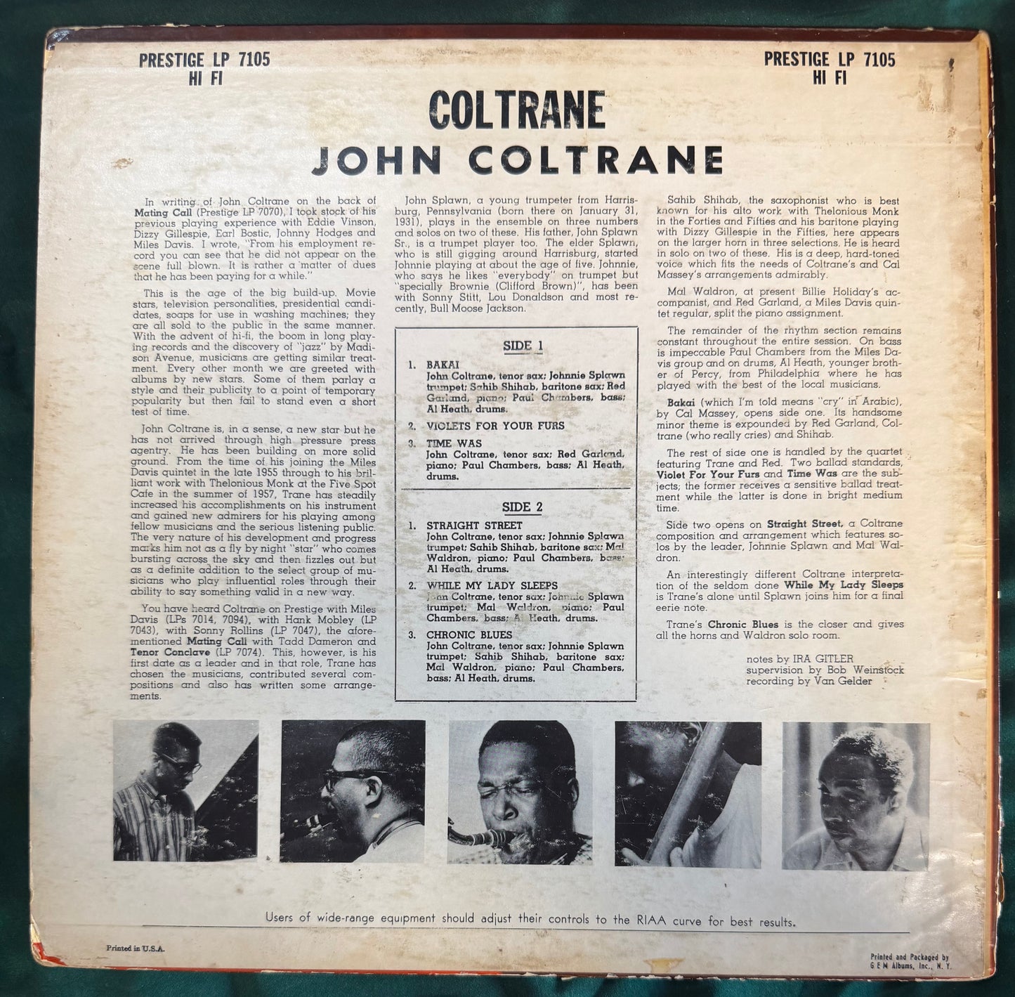 John Coltrane - Coltrane 2nd Press 1958 Prestige Alt Cover Bergenfield