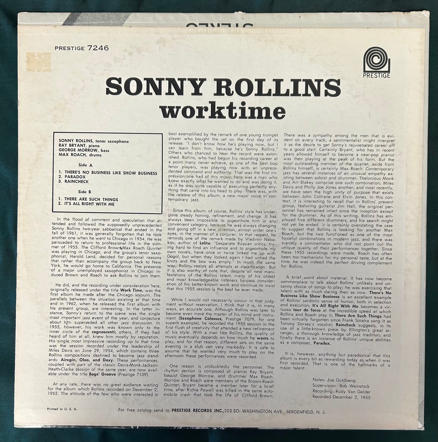 Sonny Rollins - Worktime 1964 Mono Prestige Blue Trident Repress Alt-Cover