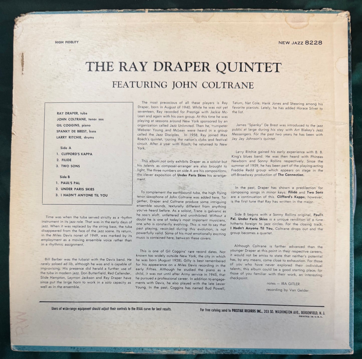 Ray Draper Quintet - With John Coltrane 1963 Press Prestige/New Jazz