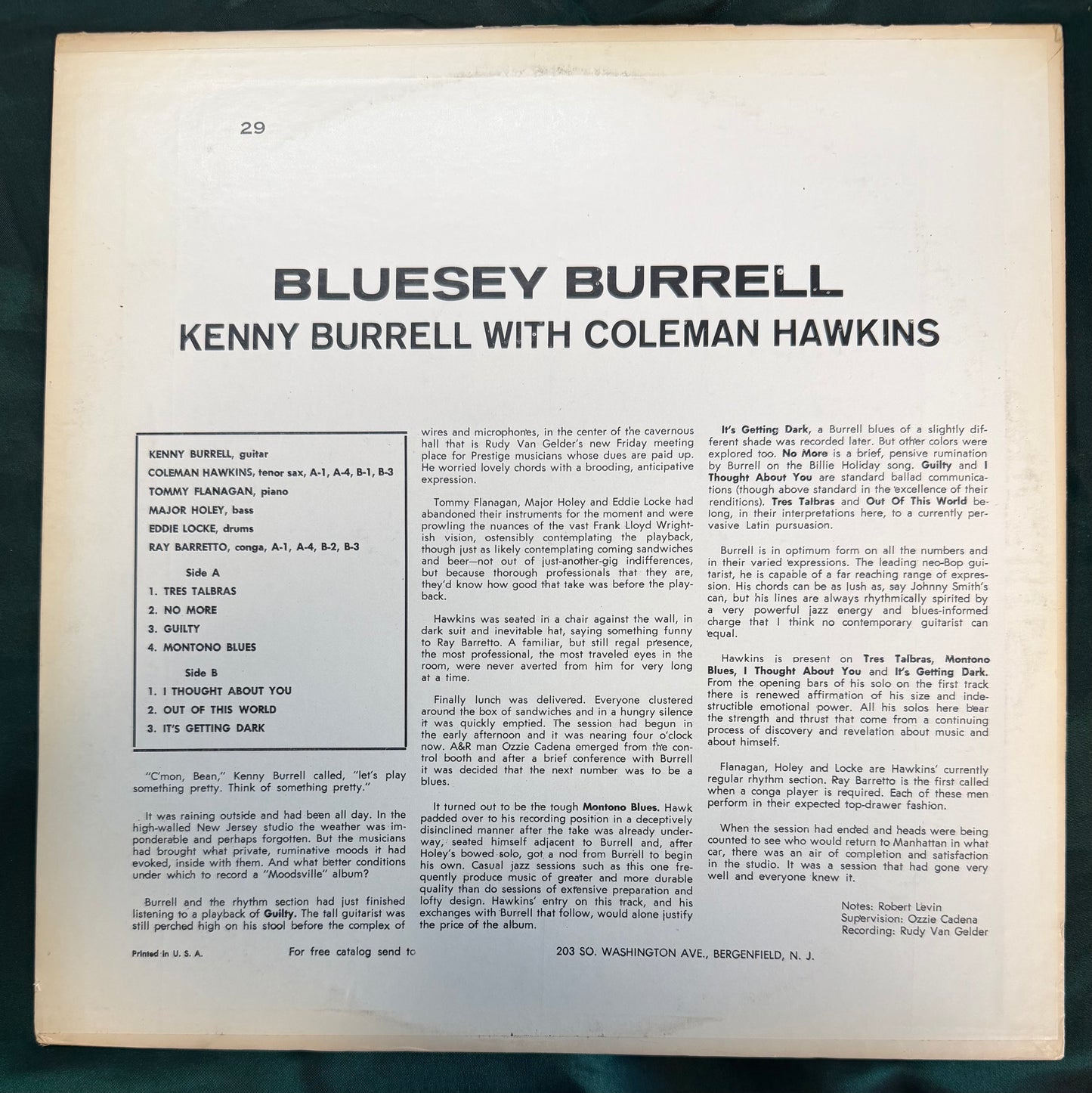 Kenny Burrell - Bluesy Burrell 2nd Press 1963 Prestige Moodsville Van Gelder
