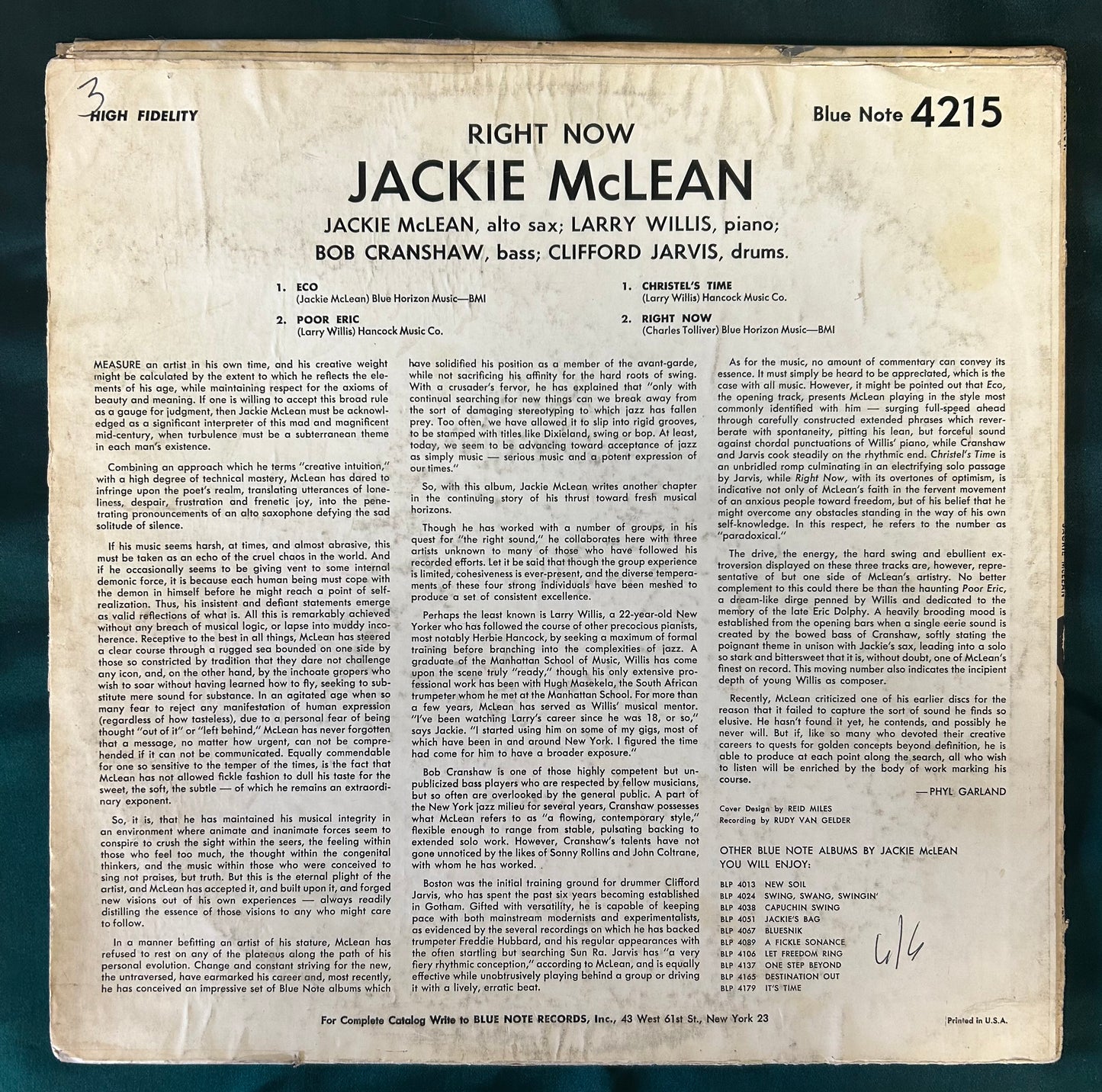 Jackie McLean - Right Now! 1st mono Press 1966 Blue Note