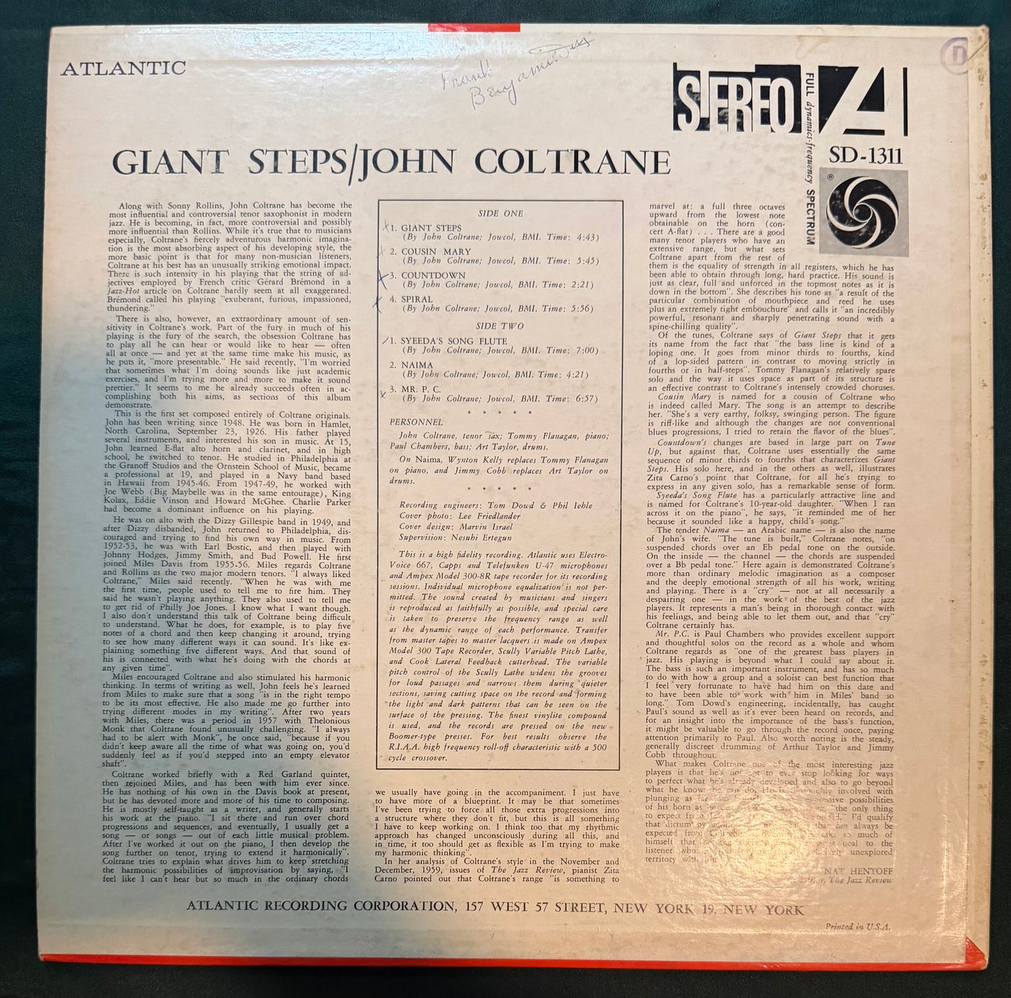 John Coltrane - Giant Steps 1961 Stereo Press Atlantic Blue/Green